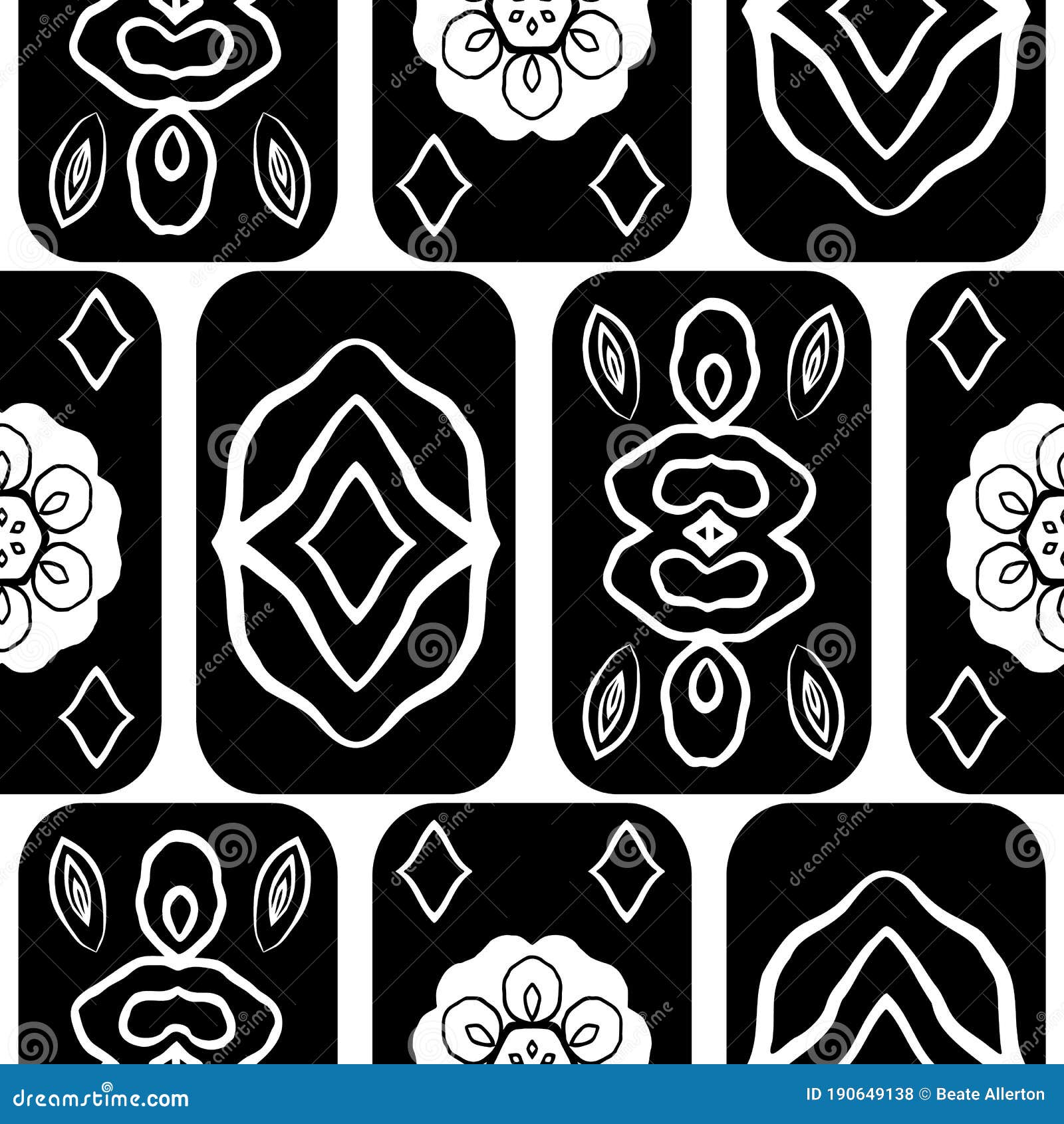 Vector Black and White Mexican Tile Style Seamless Pattern Background