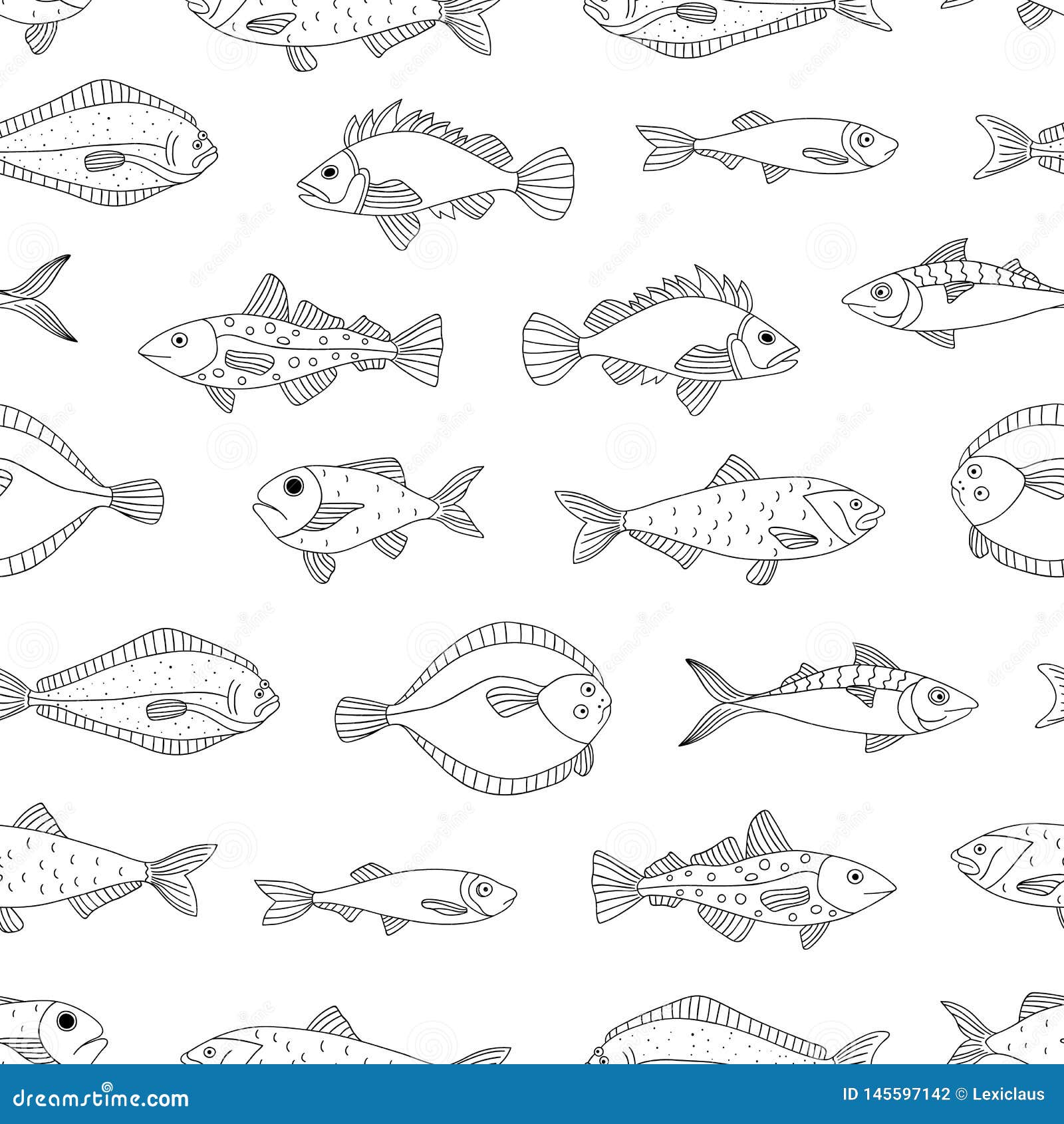 Vector Black and White Seamless Pattern of Sea Fish. Stock Vector - Illustration of clip, decoration: 145597142 Vector Black and White Seamless Pattern of Sea Fish. Stock Vector - Illustration of clip, decoration: 145597142