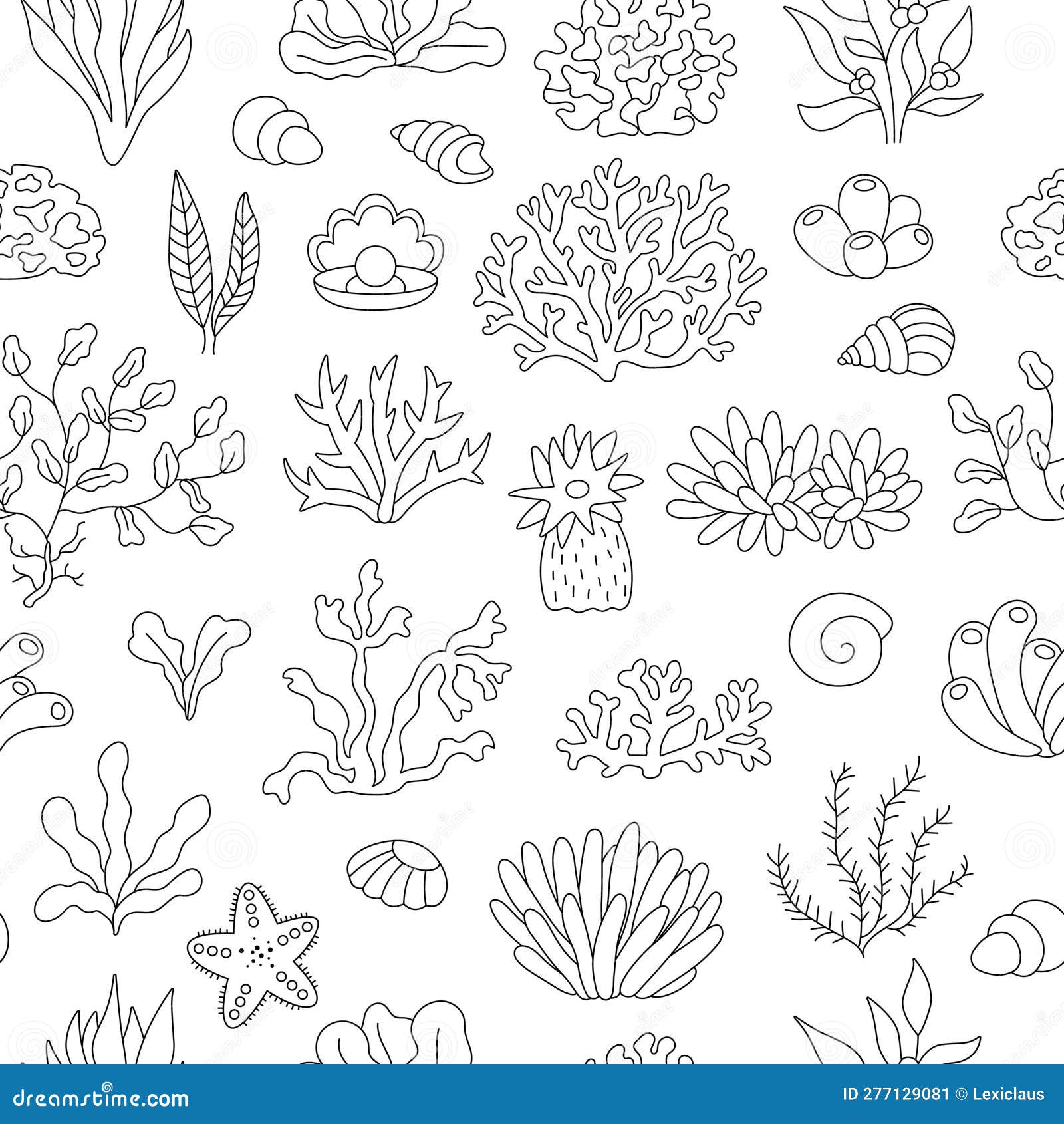 Seaweeds Coloring Page With Bright Sample - Coral And Underwater Plant