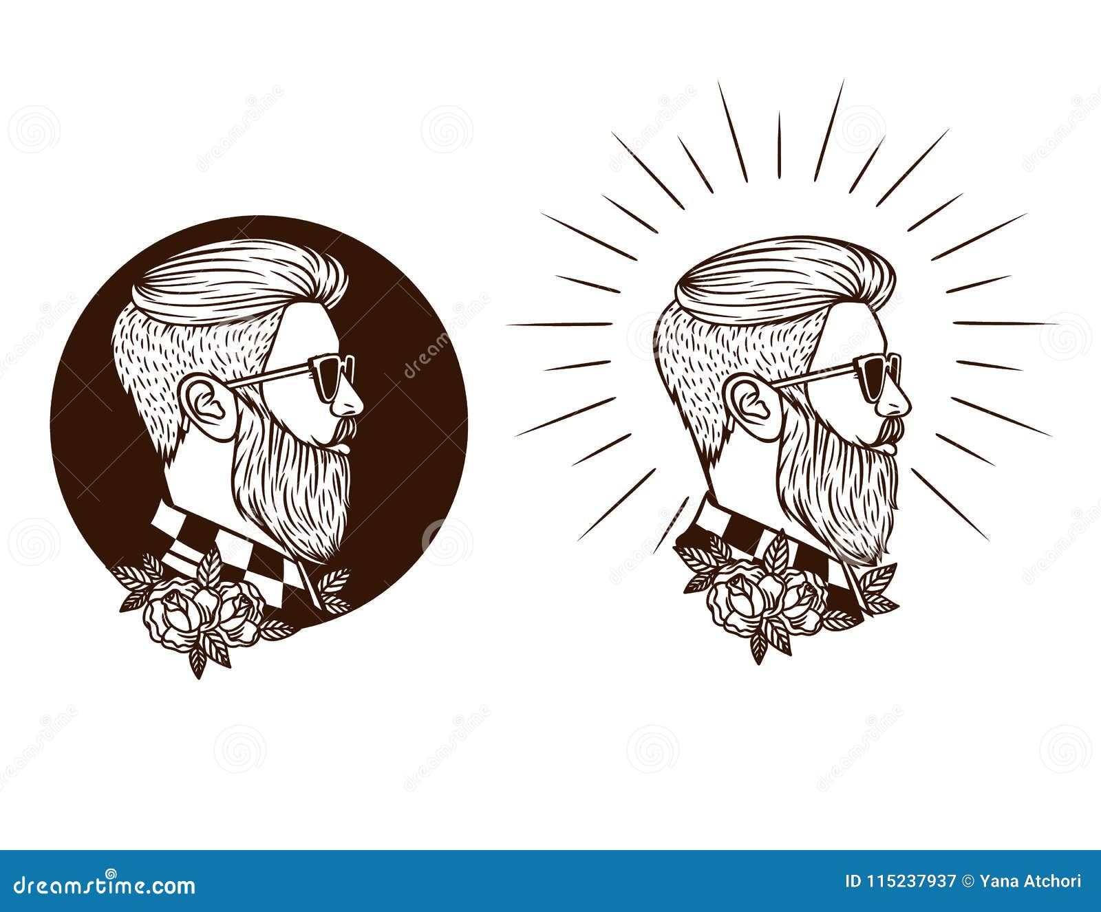 Vector Black and White Set of Hipster Labels. Silhouette of Hipster Guy in  Profile for Barber Shop Stock Illustration - Illustration of decoration,  line: 115237937