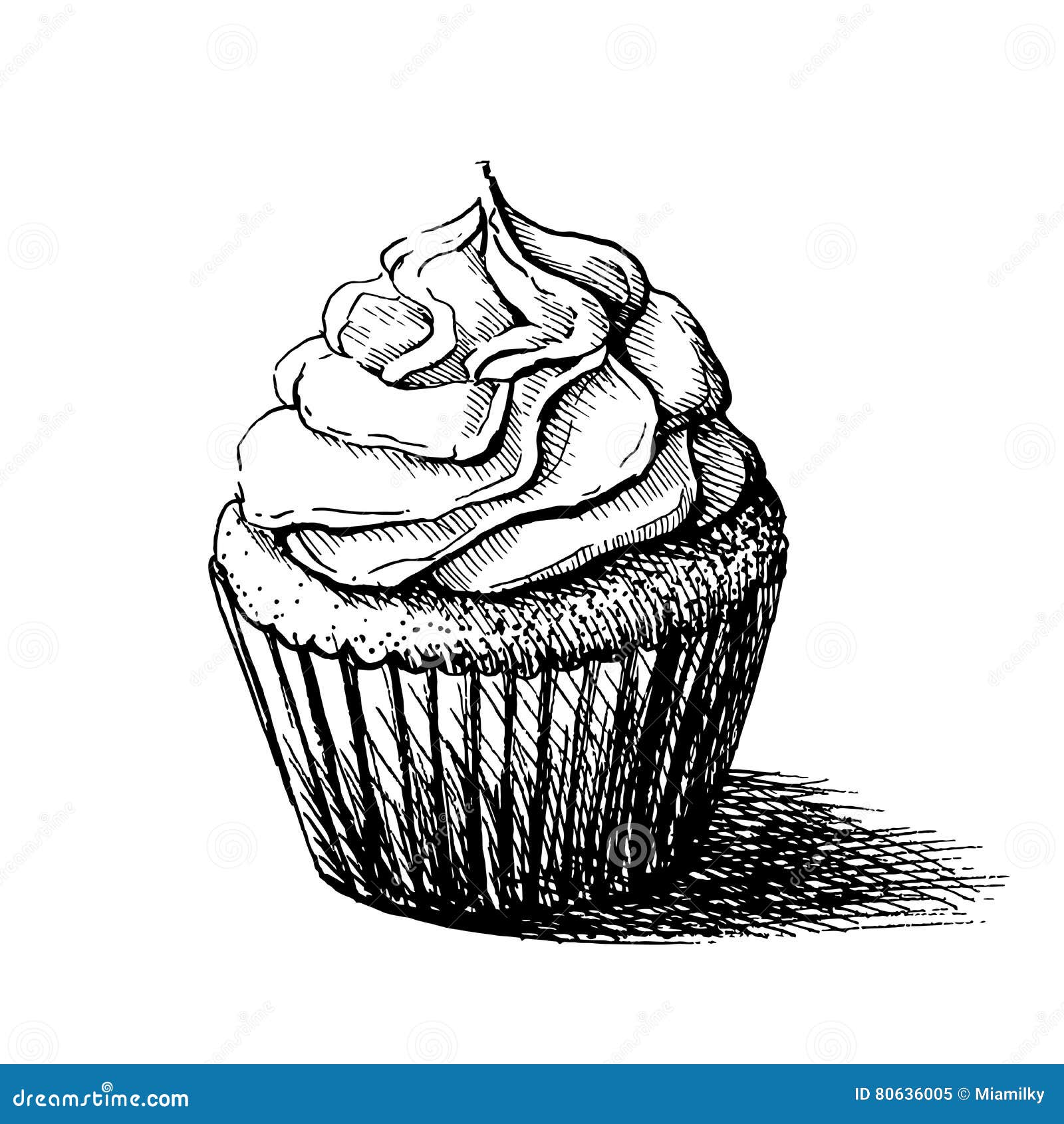 Realistic birthday cupcake with candle sketch Vector Image