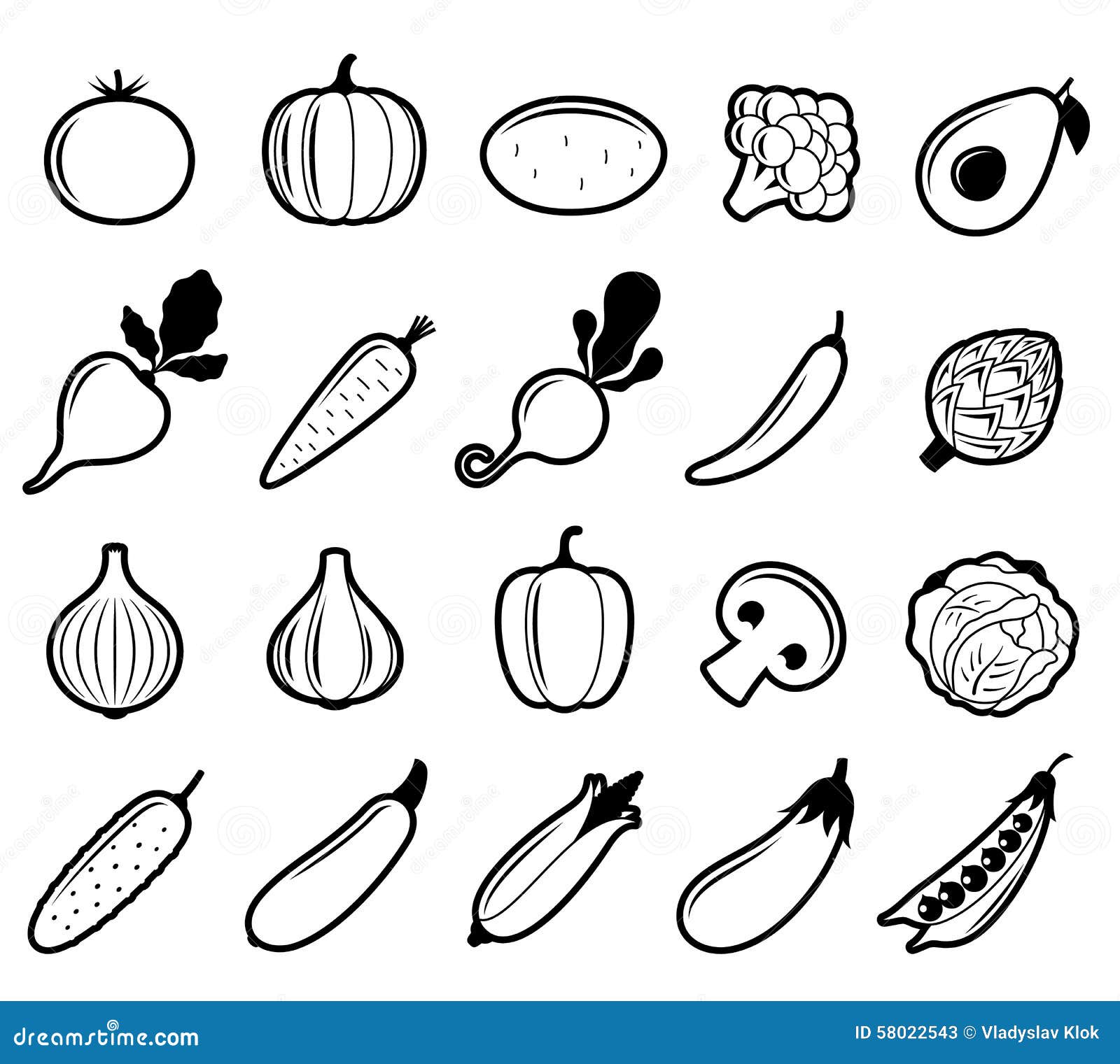 Vector Black and White Vegetables Icons Stock Vector Illustration of