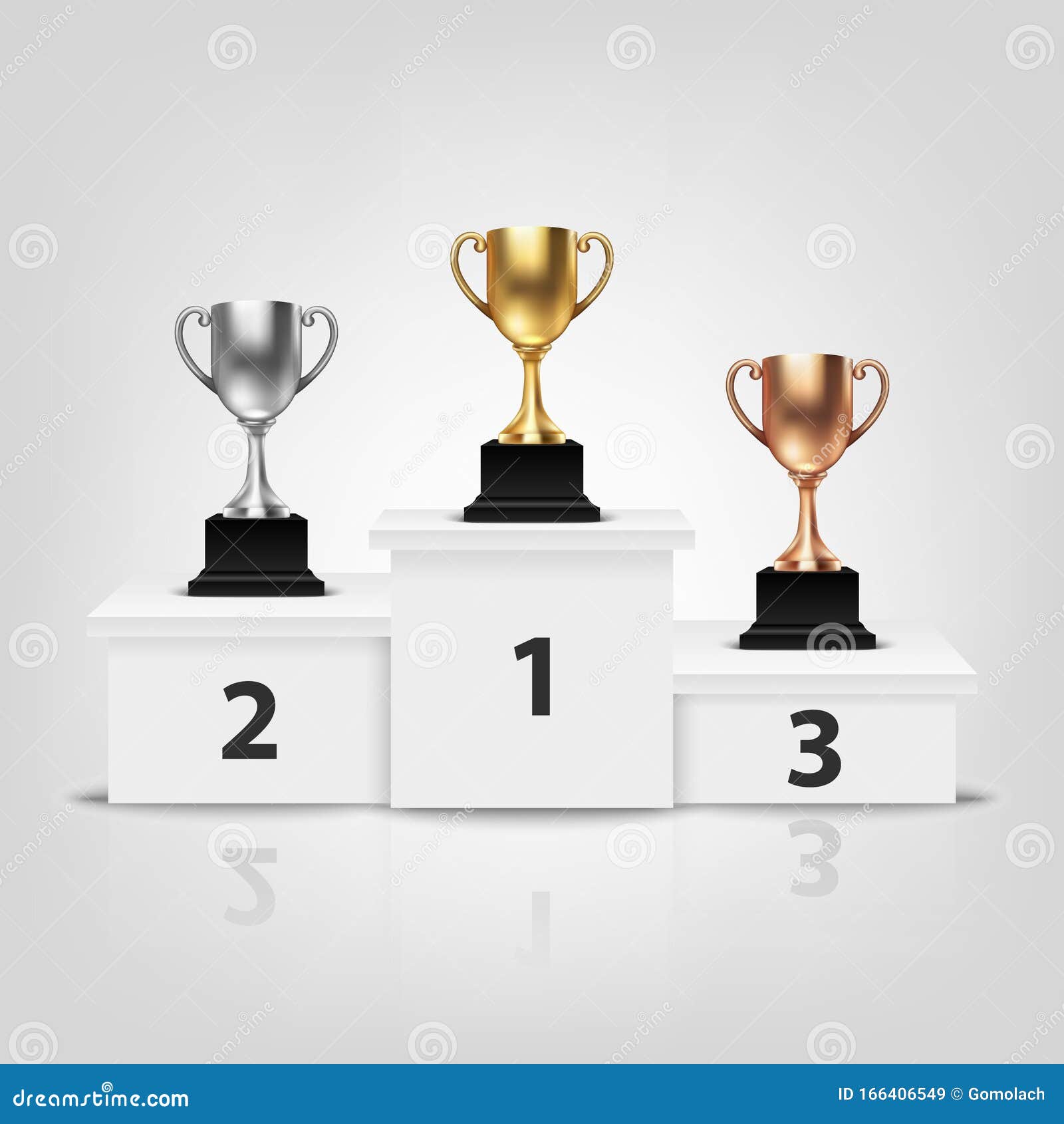 Blank Golden, Silver and Bronze Champion Cup on Winner Isolated on White Background. Design Template of Stock Vector - Illustration champion: 166406549