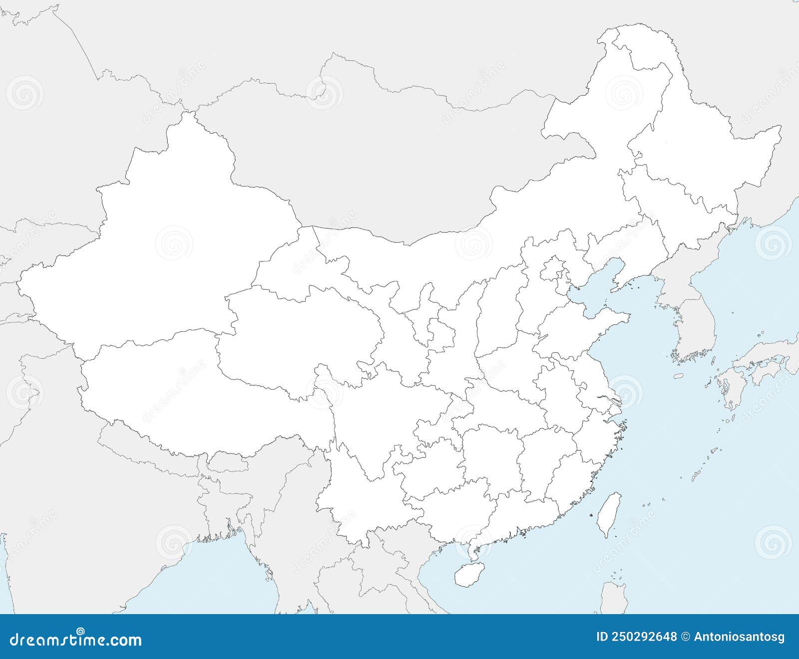  blank map of china with provinces, regions and administrative divisions, and neighbouring countries.