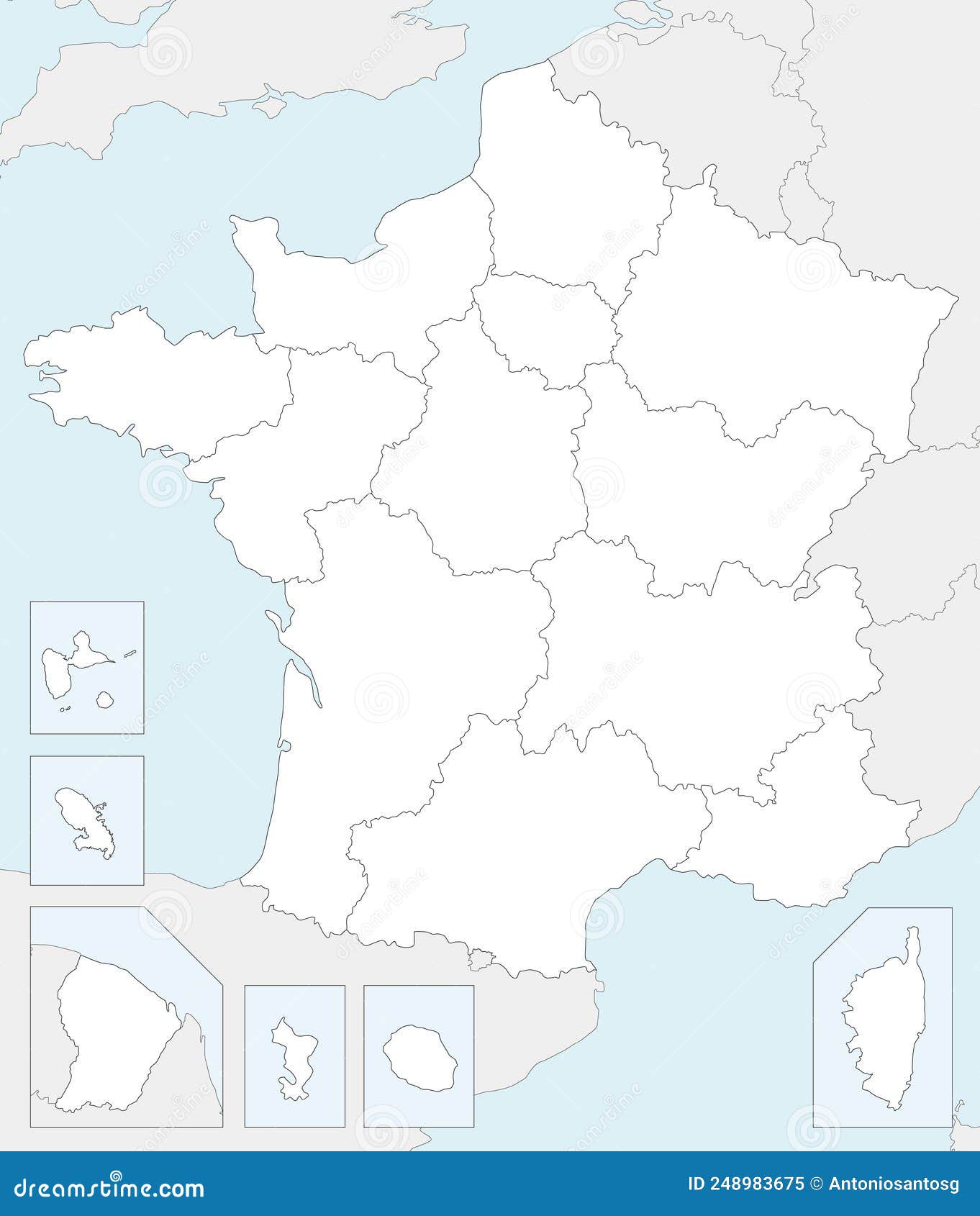 Vector Blank Map of France with Regions and Territories and ...