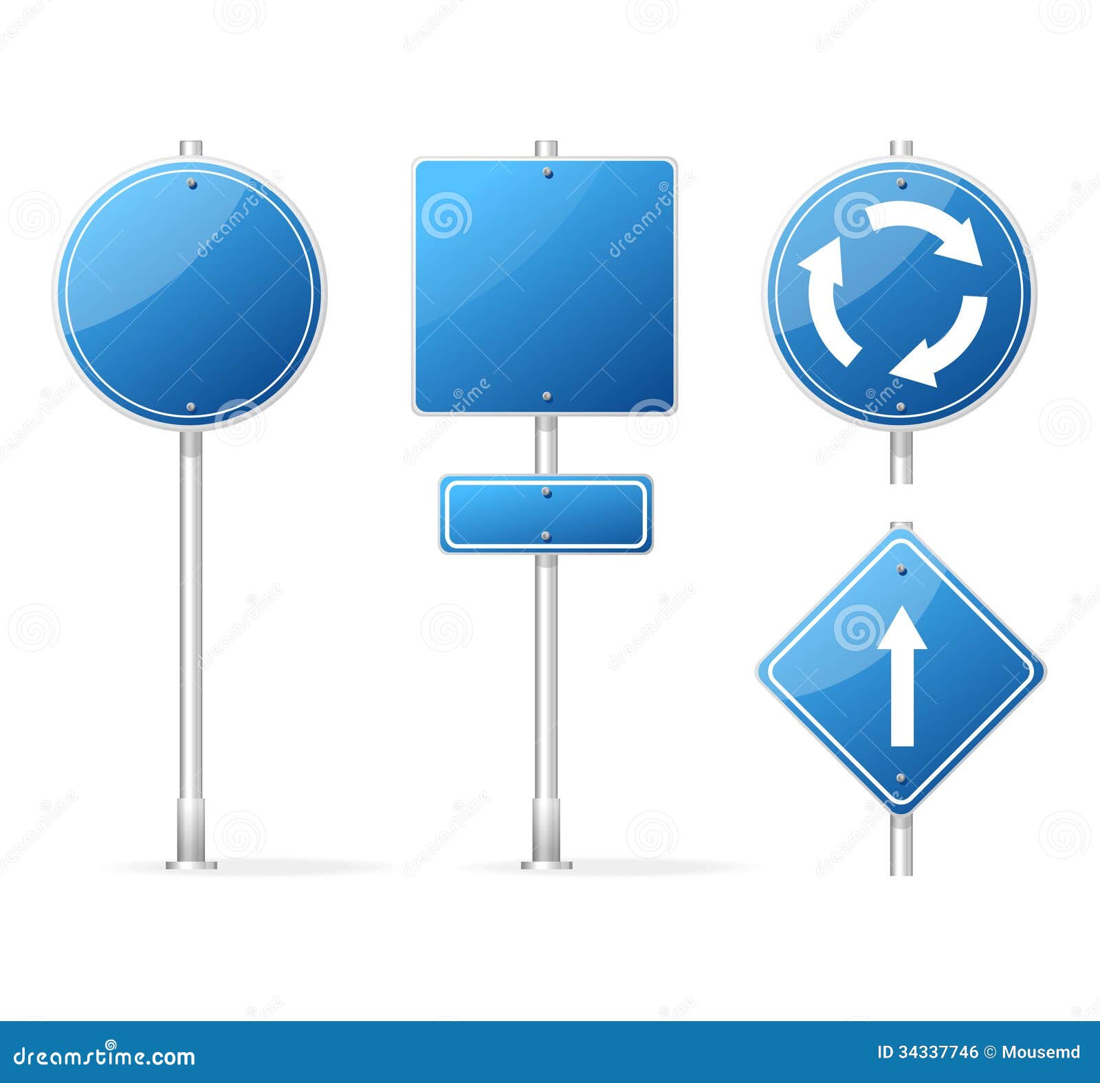 Blank Traffic Road Sign Set, Direction Empty Street Signs, Blue Arrow