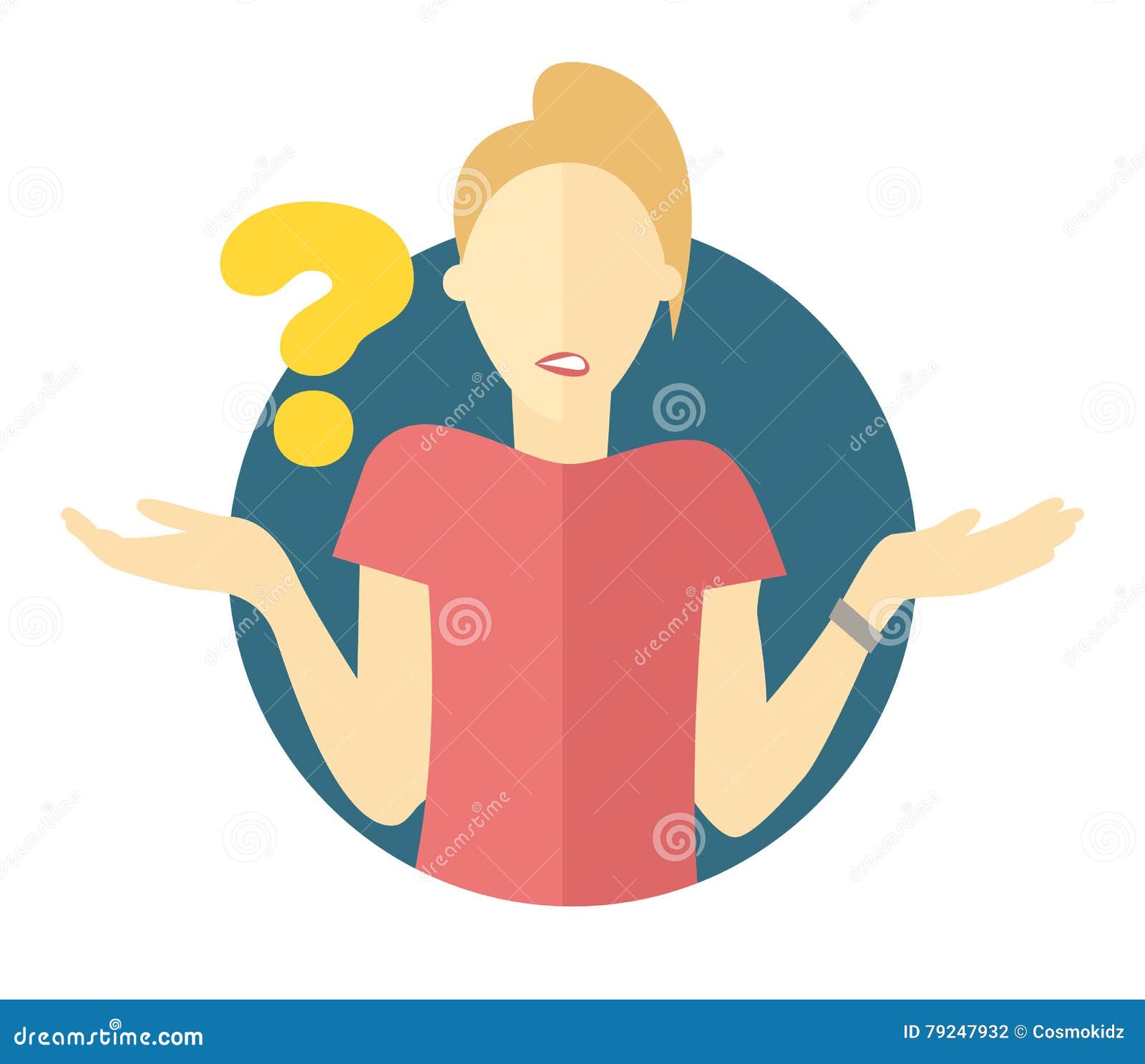  blonde woman with a question mark. girl doubts.