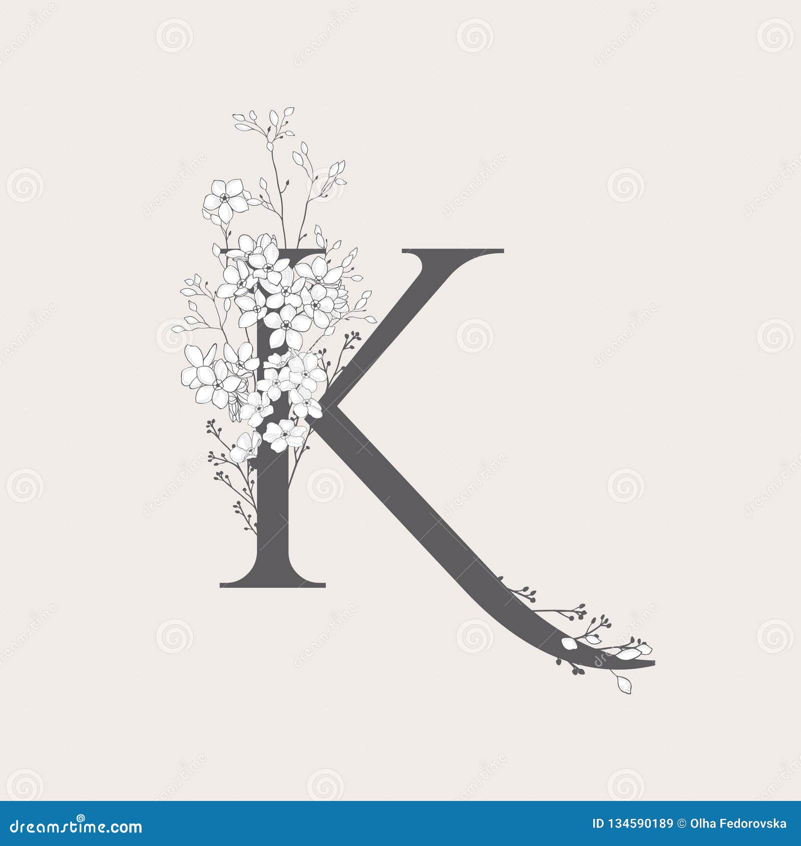 Download Vector Blooming Floral Initial K Monogram And Logo Stock ...