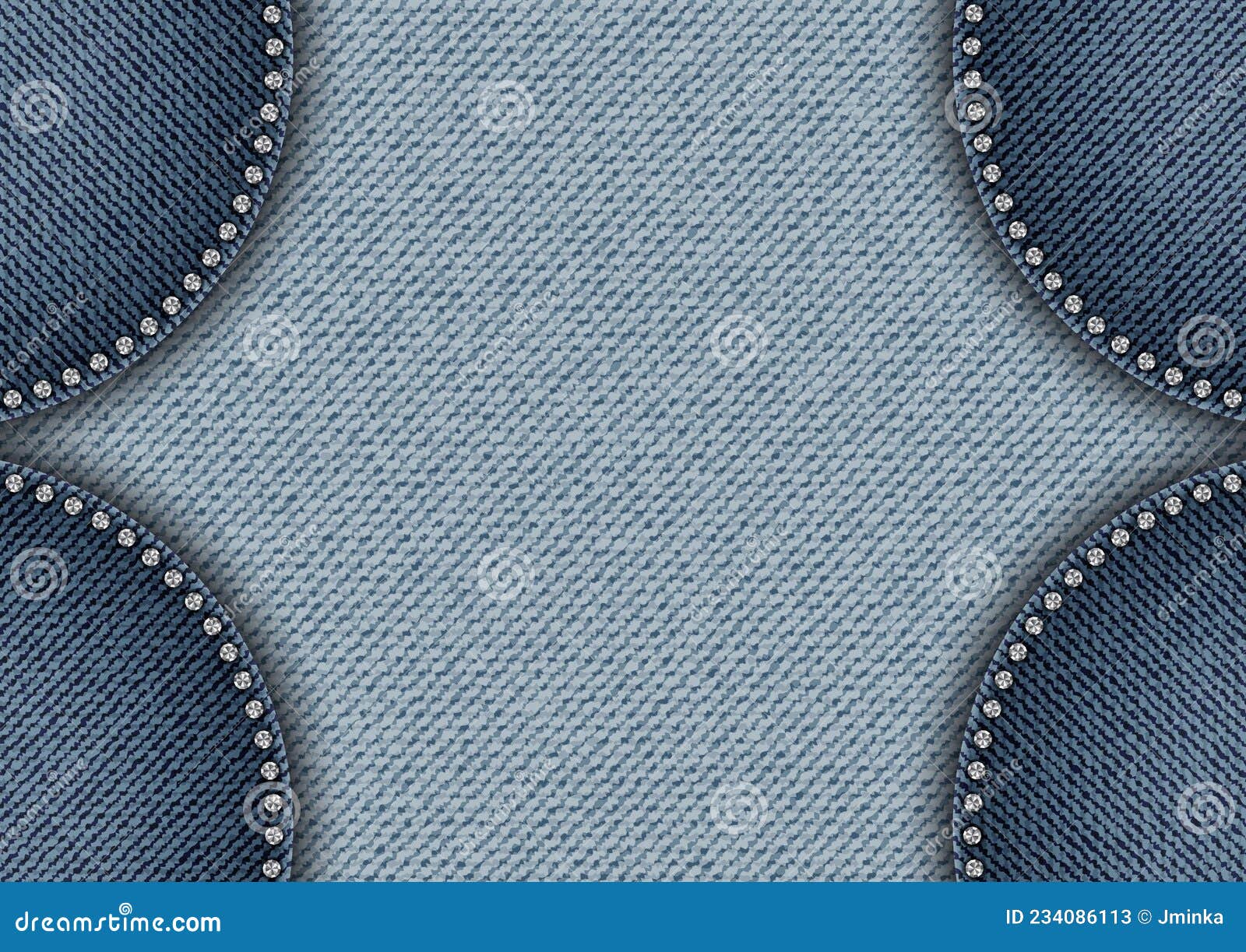 Blue Denim Banner with Round Elements with Silver Diamonds Along Border ...