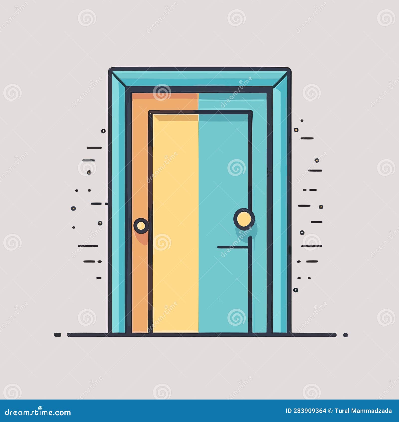 Vector of a Blue Door with a Yellow Door Handle in a Minimalist Style