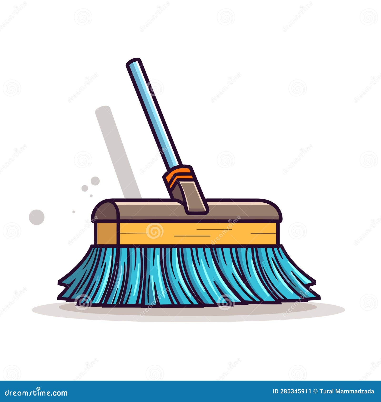 Vector of a Blue Dust Mop with a Wooden Handle on a White Background