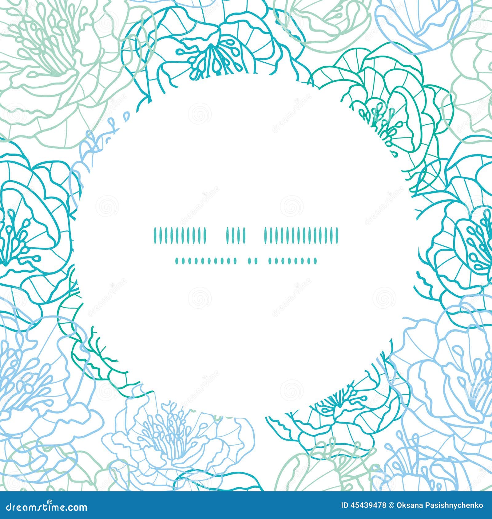 Vector Blue Line Art Flowers Circle Frame Seamless Stock Vector Illustration of decoration