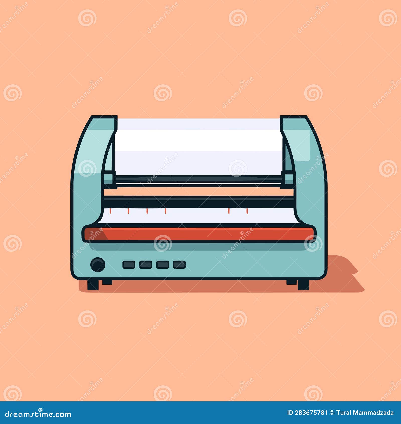 Vector of a Blue Machine with a Sheet of Paper on Top of it Stock