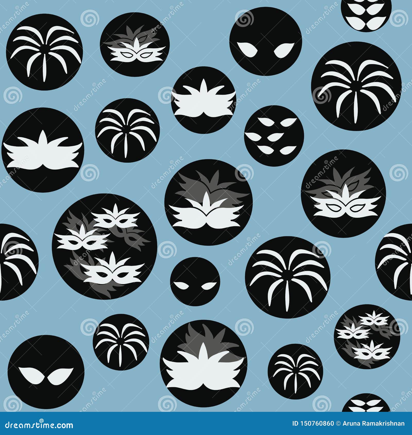 Vector Blue Masks And Fireworks In Black And White Seamless