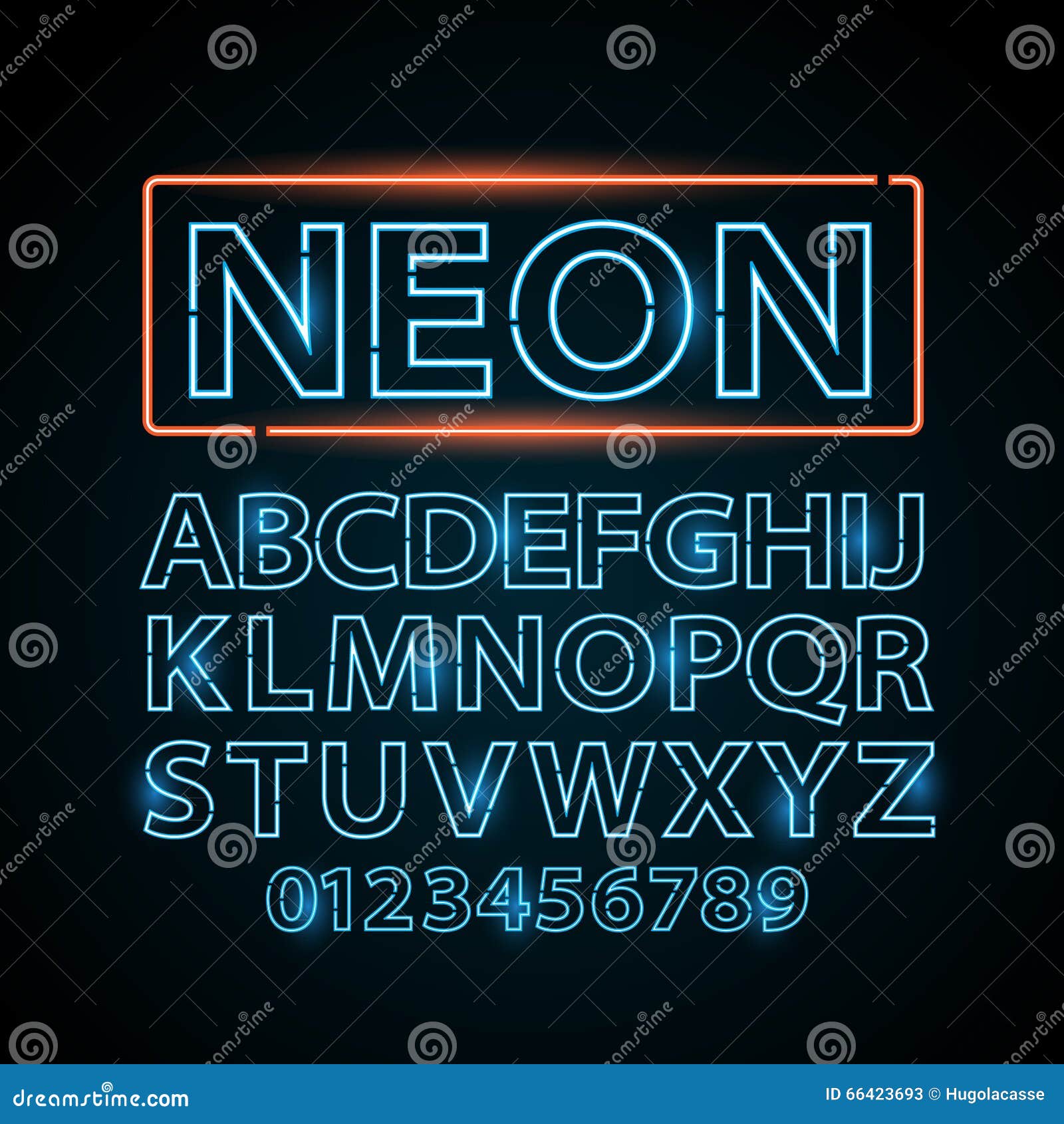 Vector Blue Neon Lamp Letters Font Show Vegas Light Sign Theather Stock ...