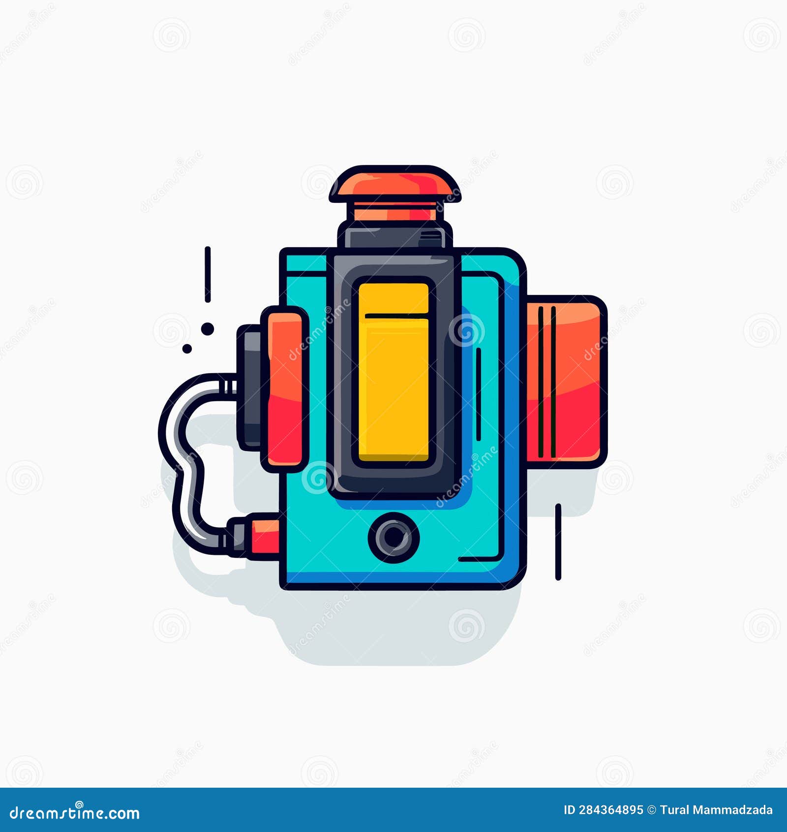 Vector of a Blue and Orange Robot with a Red Light Stock Vector