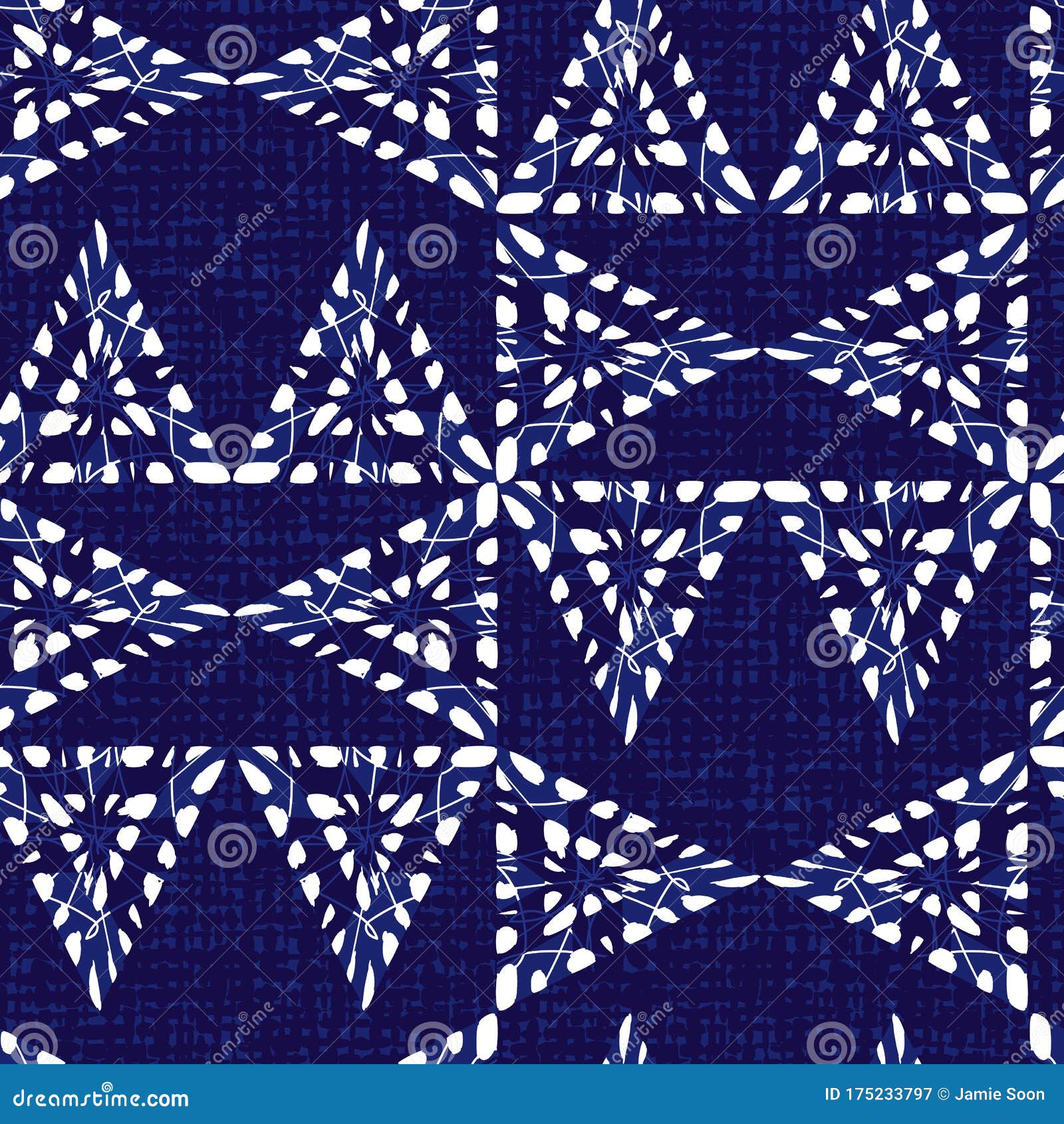 Vector Blue Shibori Triangle Abstract Seamless Pattern with Canvas