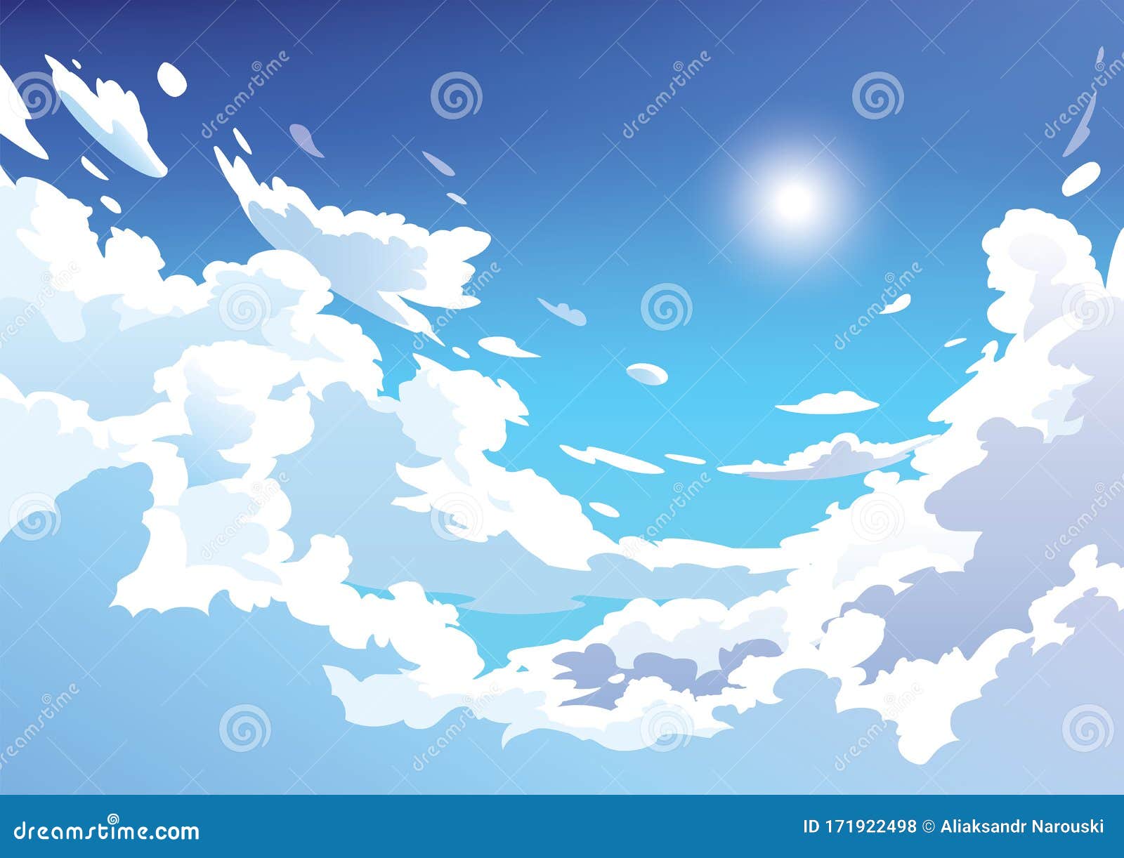 Vector Blue Sky Clouds. Anime Clean Style Stock Vector - Illustration of  bright, gradient: 171922498