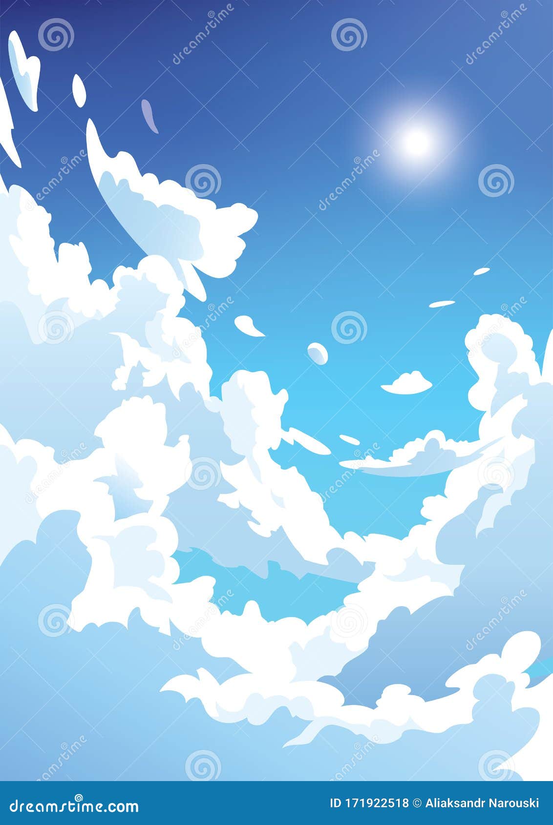 Vertical Vector Blue Sky with Clouds. Anime Style. Stock Vector -  Illustration of decoration, nature: 171922518