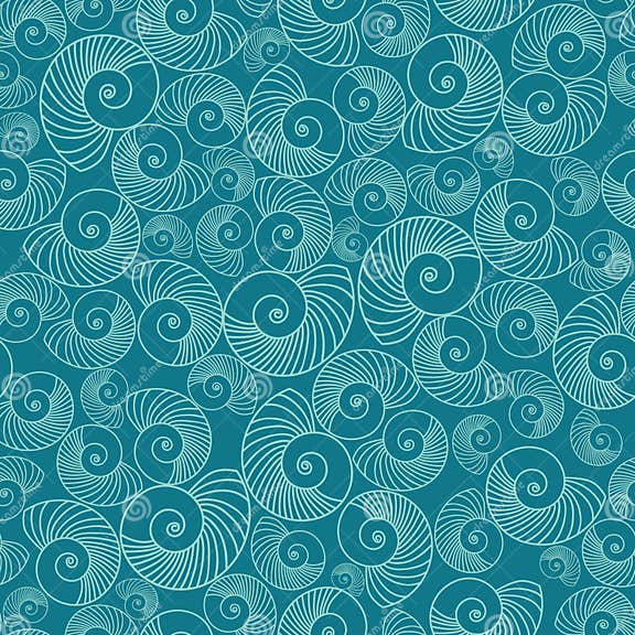 Vector Blue Spiral Shells Seamless Pattern Background. Perfect for ...