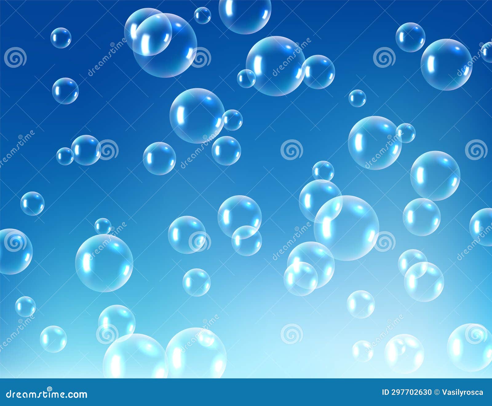 Vector Blue Wash Bubble Background. Soap Bubble Background Liquid