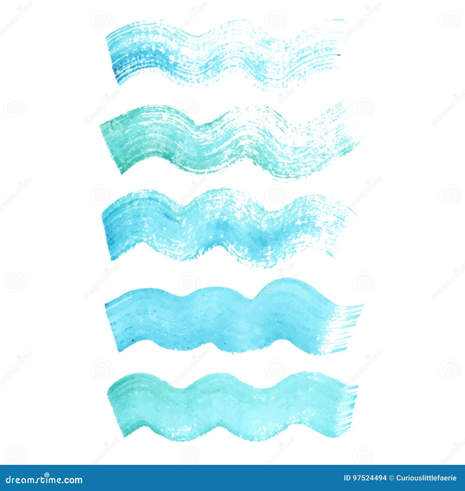 Vector blue watercolor grunge wavy brush strokes. Vector hand painted blue grunge wavy brush strokes. Textures for your design.