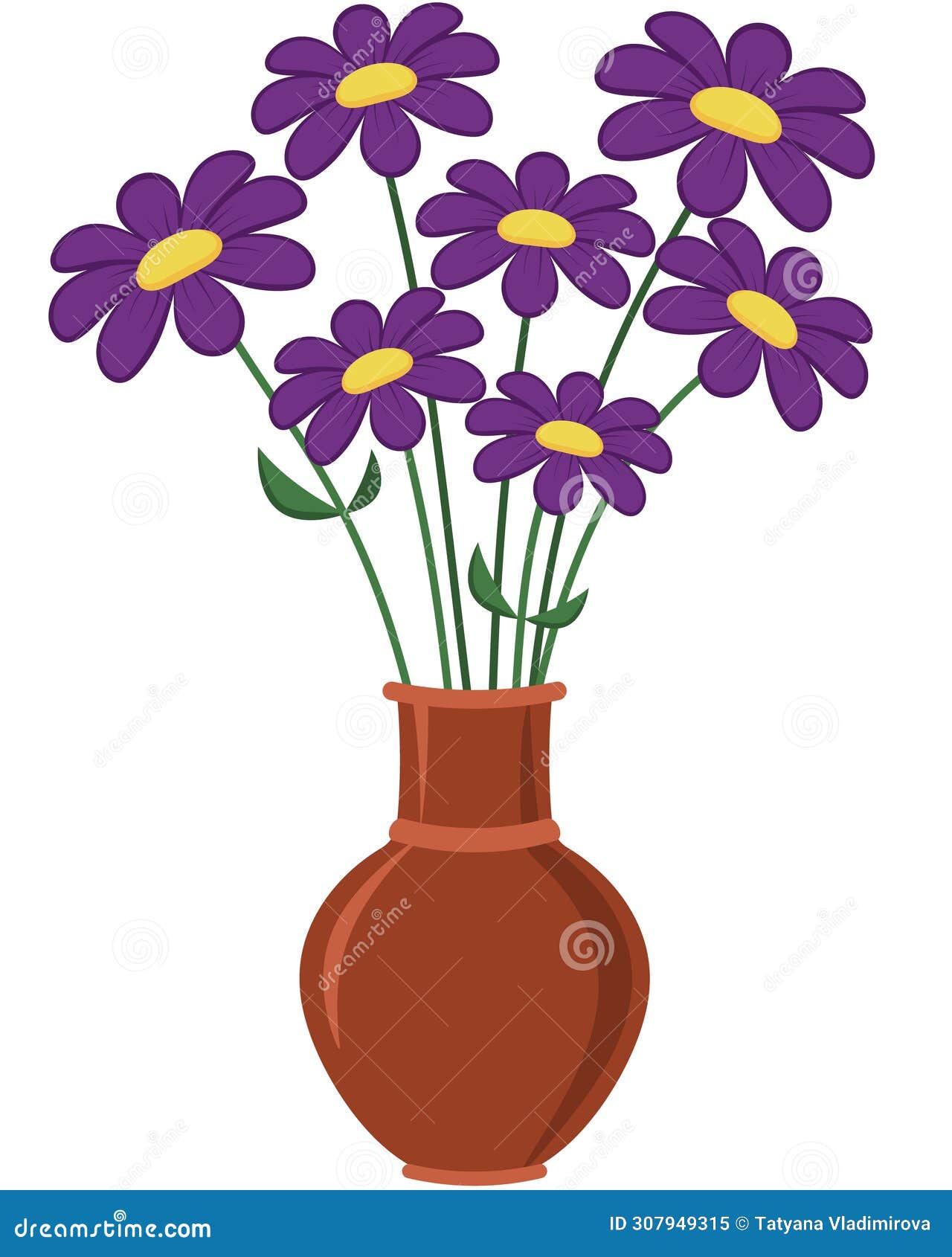  bouquet of daisies in a vase.  in flat style.