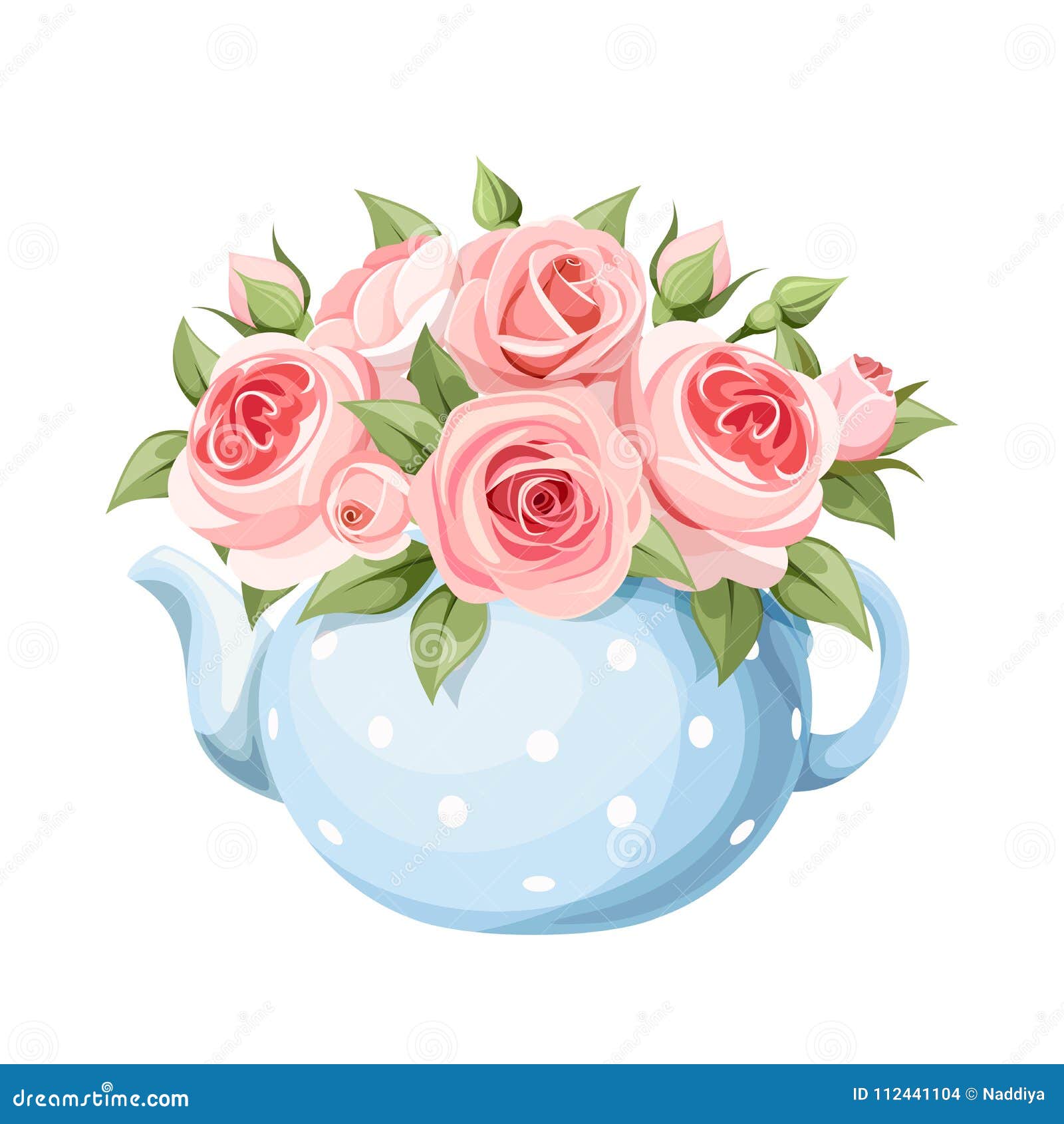 bouquet of pink roses in a blue teapot.  .