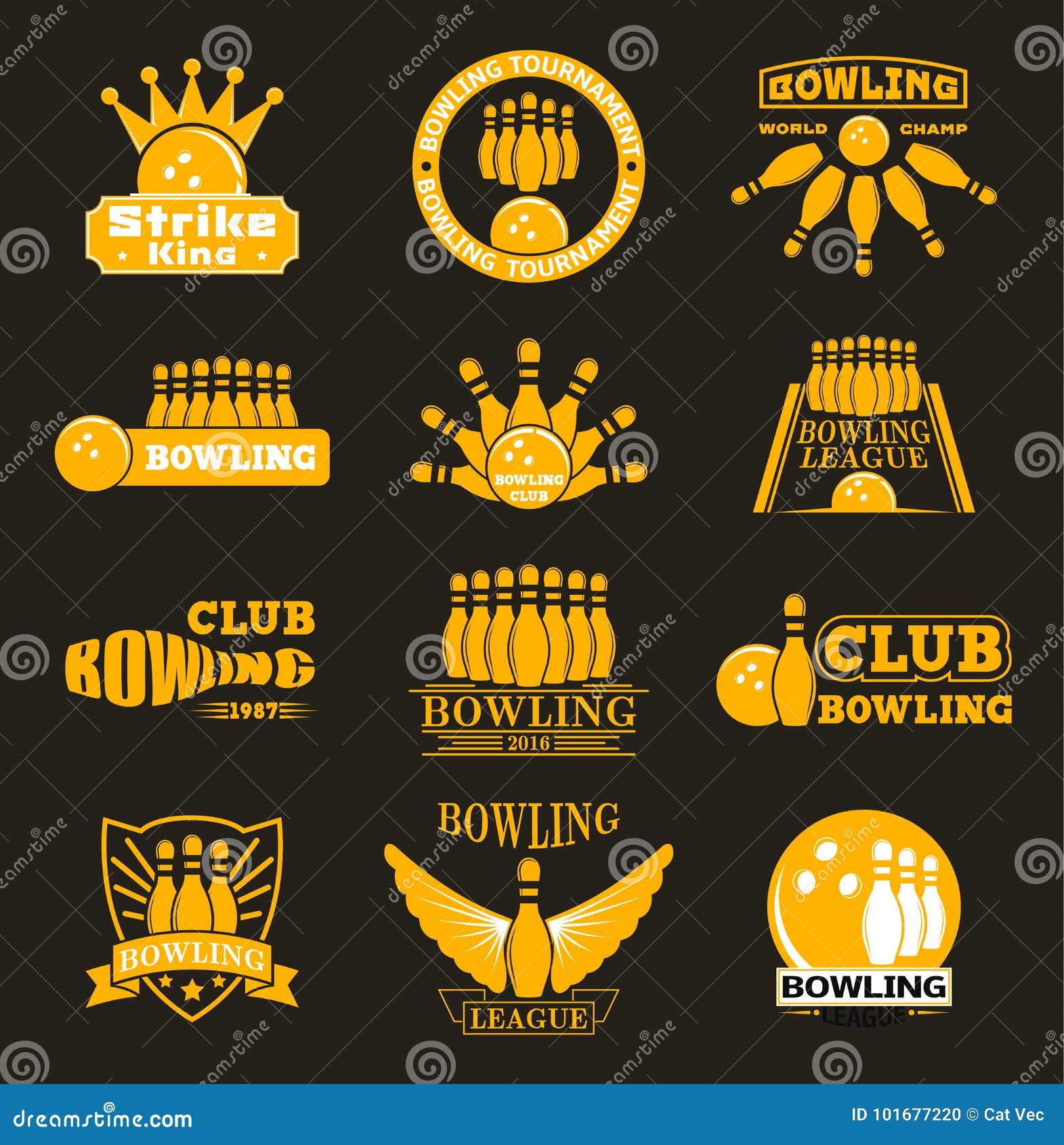 Download Vector Bowling Logo Emblems. Stock Vector - Illustration ...