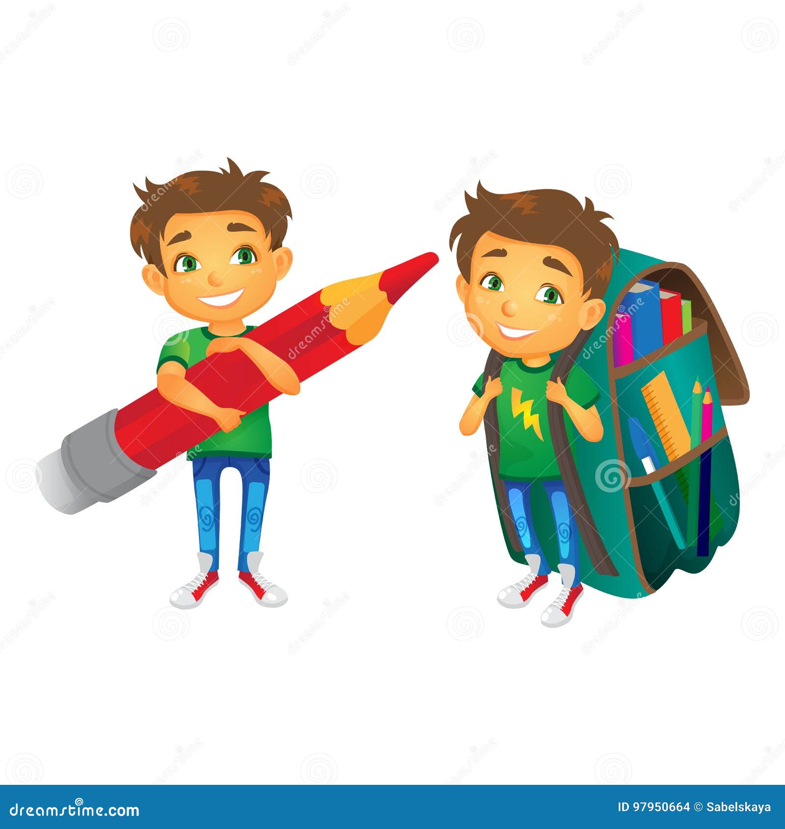 Vector Boys with Big School Bags Set Stock Vector - Illustration of  background, classroom: 97950664
