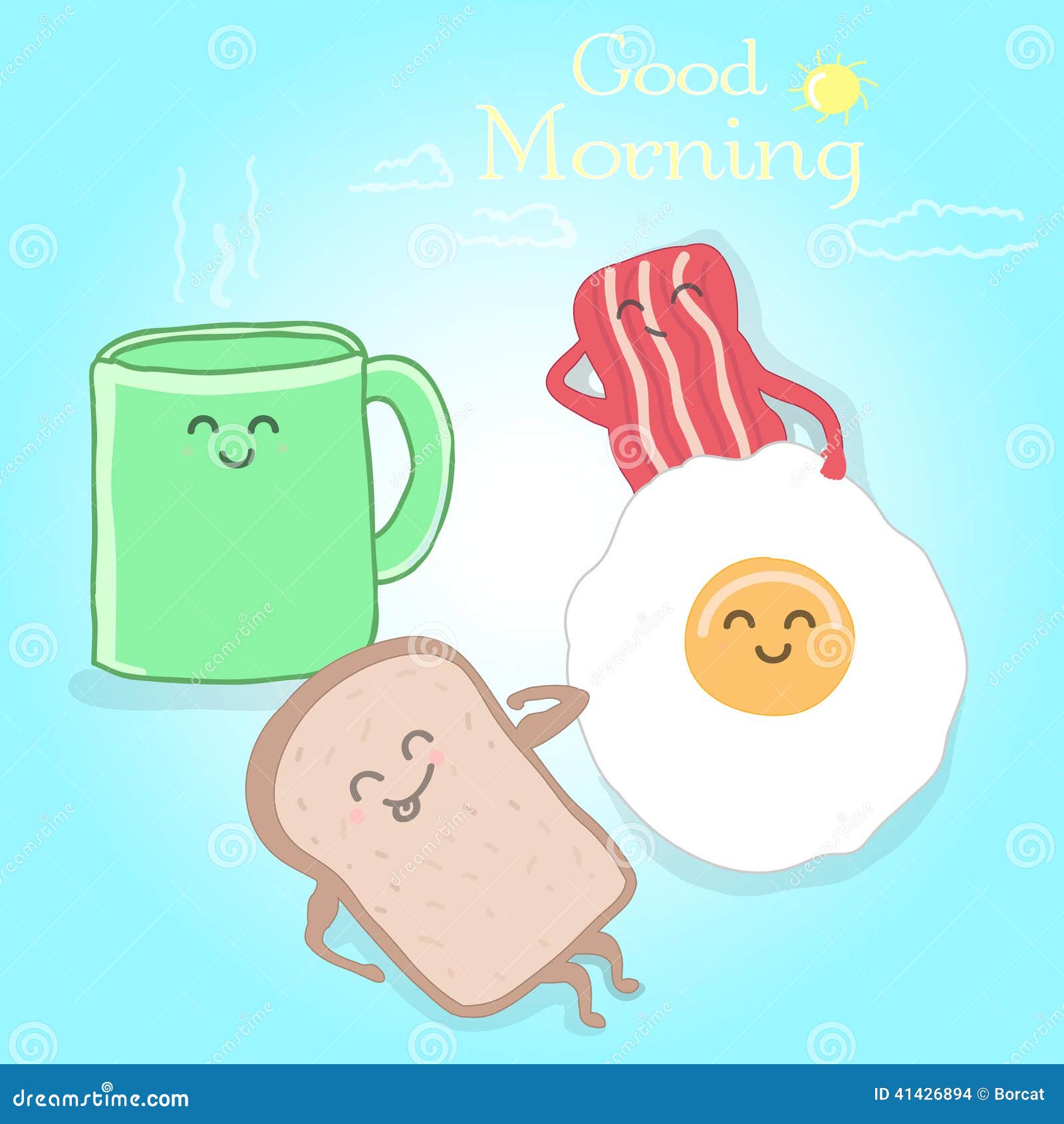 Vector Breakfast Cute Happy Illustration Stock Vector Illustration of