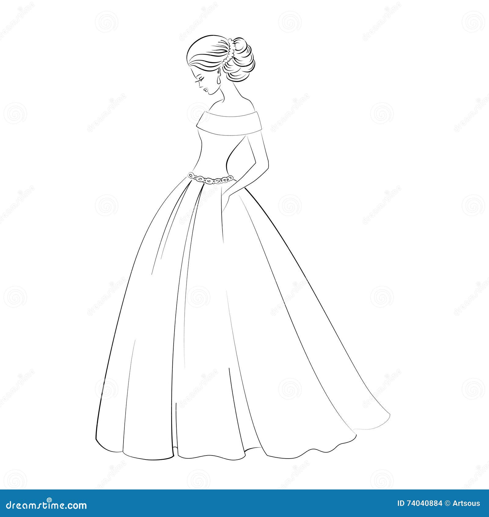 Vector Bride Model Contour Outline Illustration of Pretty Young Stock ...