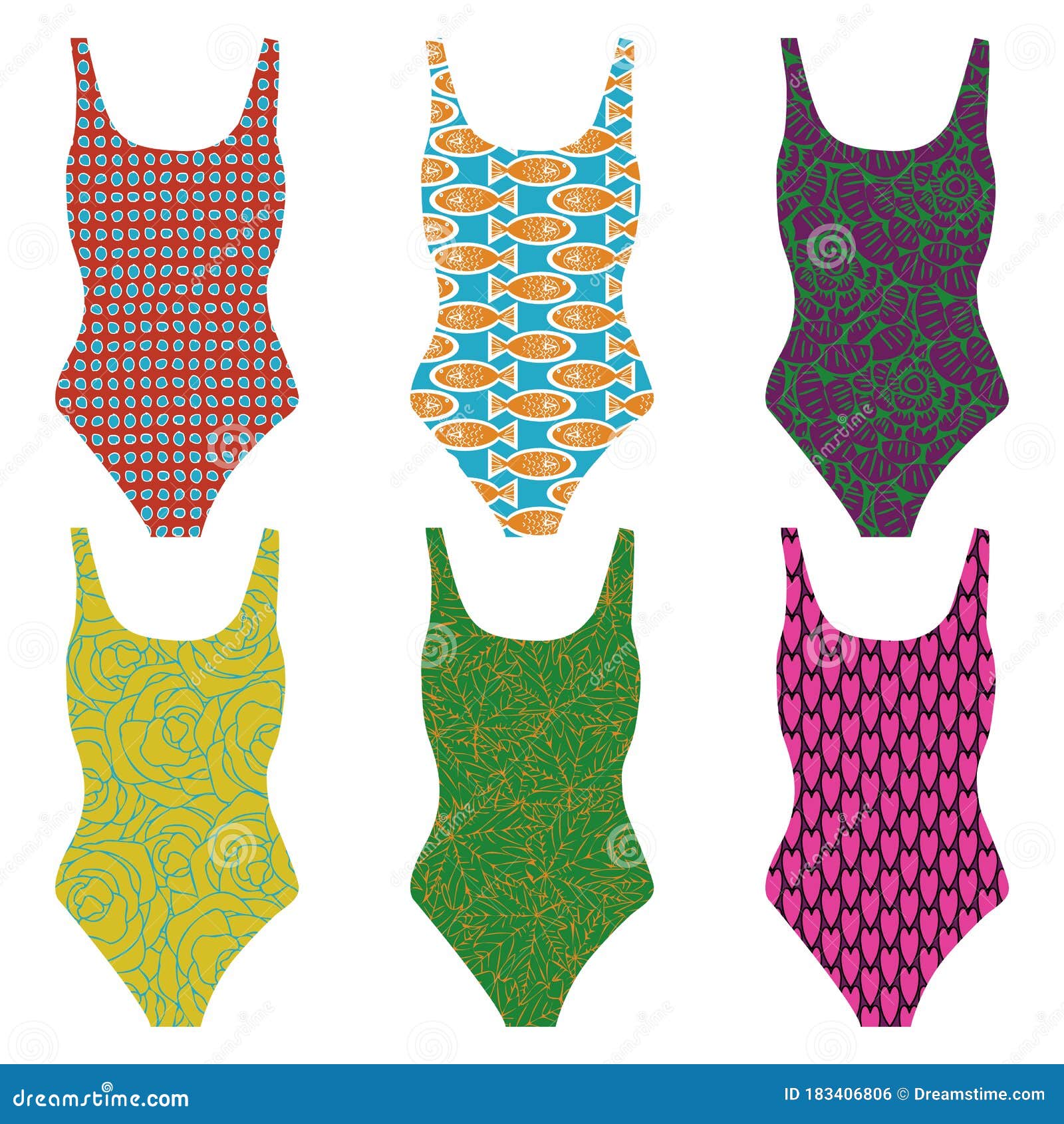 Vector Bright Swim Suits Icon Set on White Background. Clip Art for ...