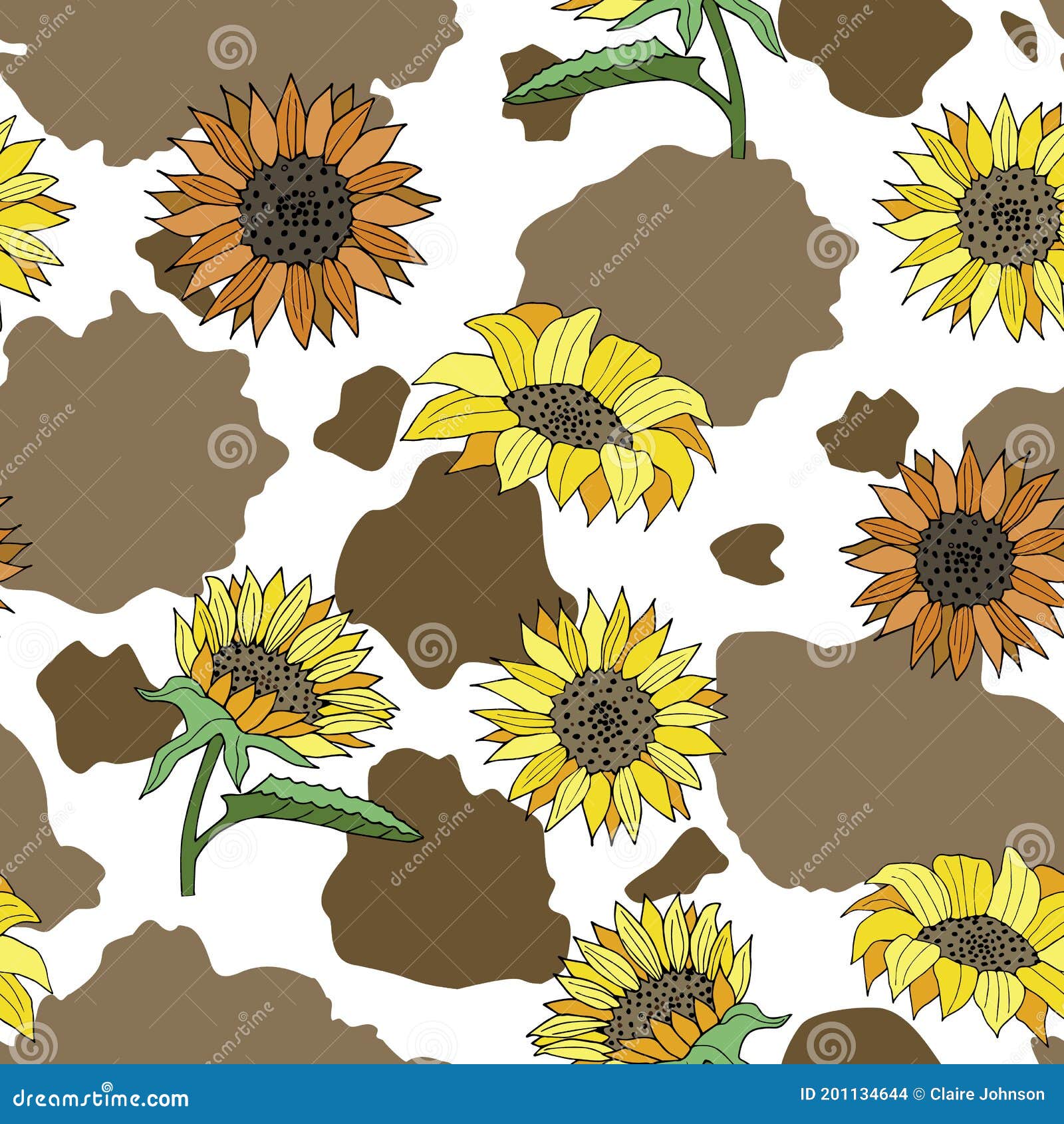 Watercolor hand drawn seamless cow print fabric pattern yellow sunflower  floral black white colors Cowboy cow girl western background illustration  design milk organic animal skin farm wallpaper Stock Photo  Alamy