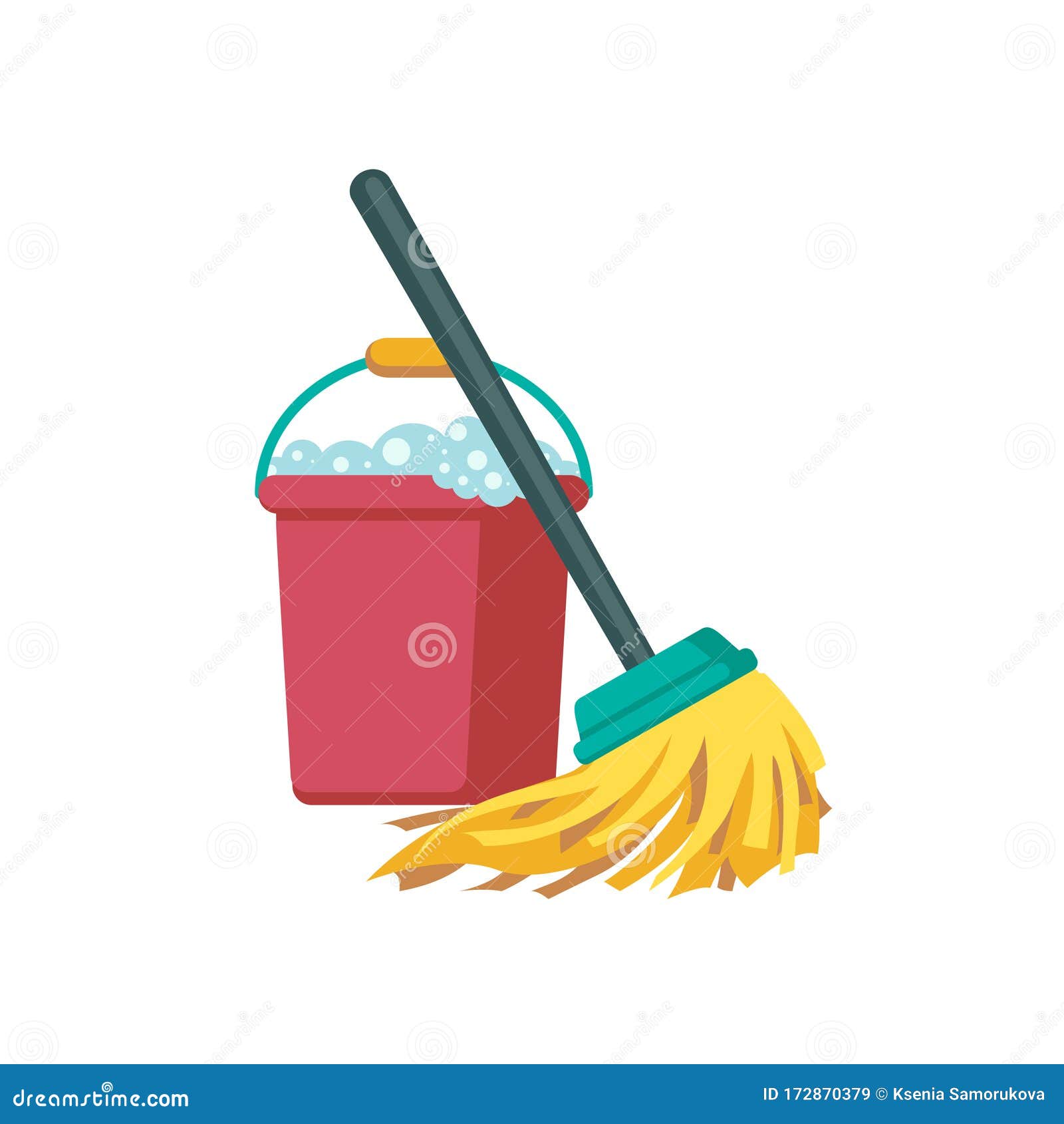 Vector Bucket and Mop. Cleaning Icon Stock Vector Illustration of clean, housekeeping 172870379