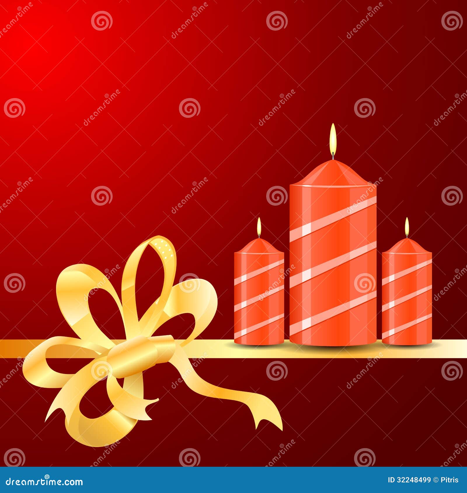 Vector Burning Candles of Ribbon on the Red Background Stock Vector