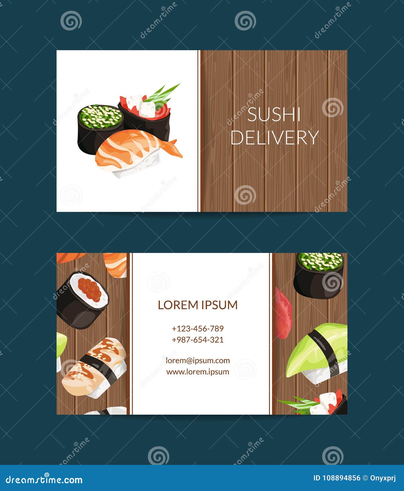 Vector Business Card Templates in Cartoon Style for Sushi Stock Throughout Restaurant Business Cards Templates Free
