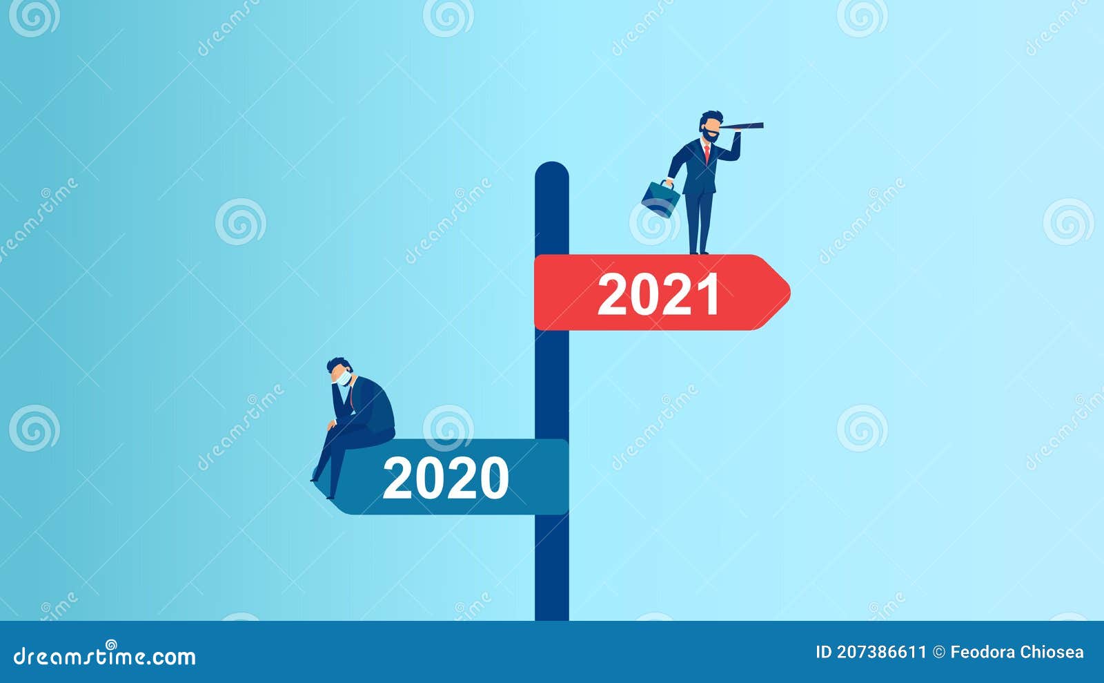 Vector of a Business Man Looking into Future Leaving Behind