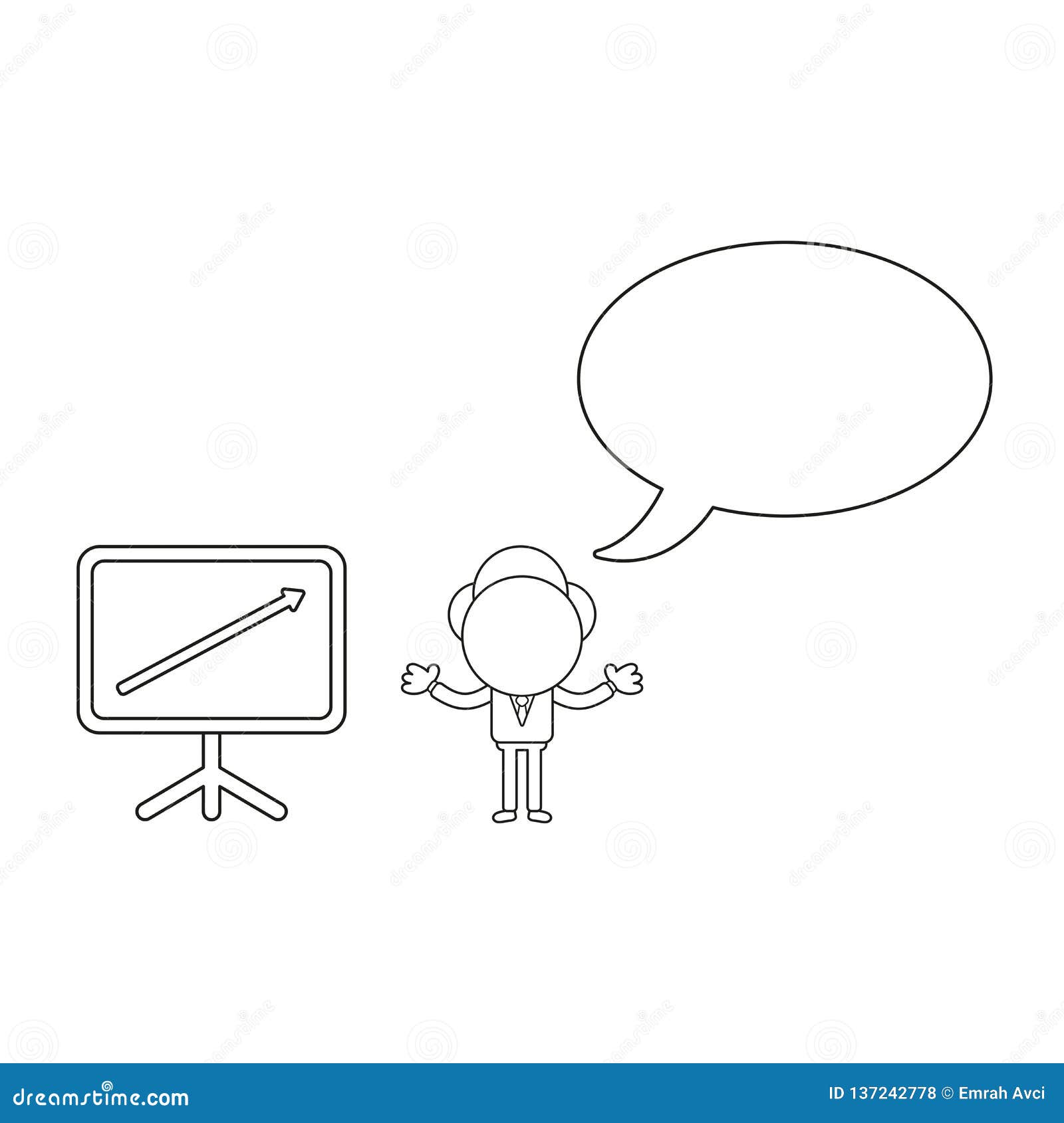 Vector Businessman Character With Blank Speech Bubble And Sales Chart Arrow Moving Up Black Outline Stock Vector Illustration Of Finance Economic 137242778