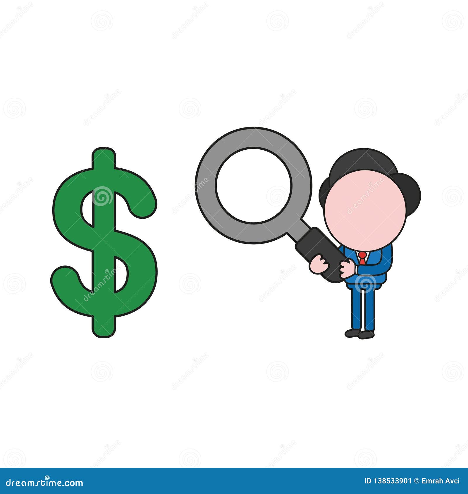 Vector Businessman Character Holding Magnifying Glass To Dollar Symbol ...