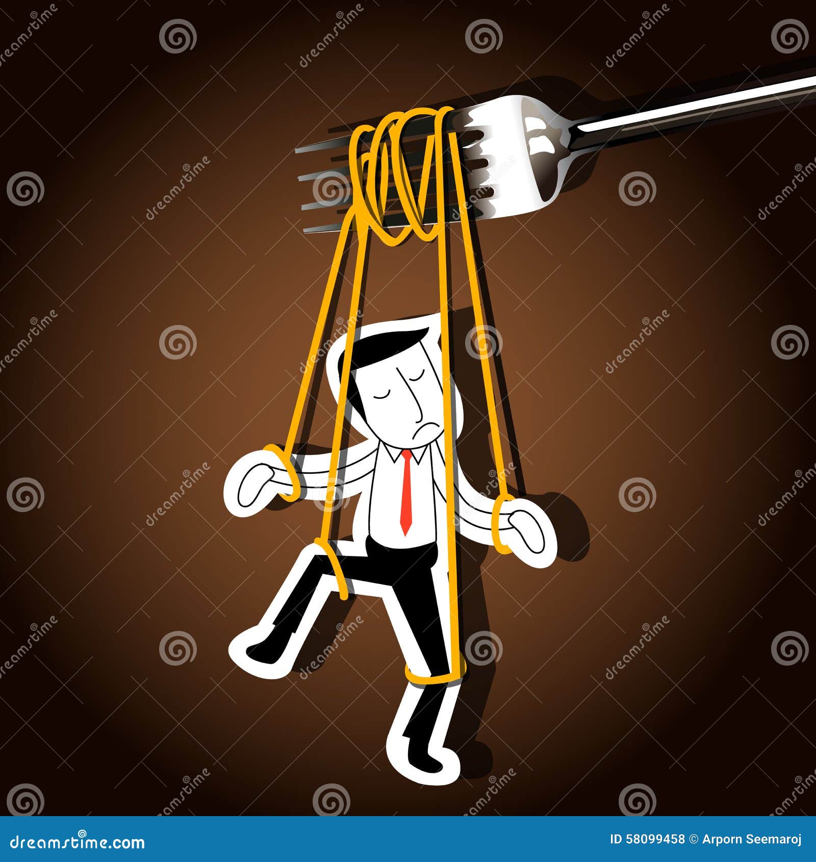 Businessman On Ropes Controlled Hand. Business Concept Cartoon Illustration