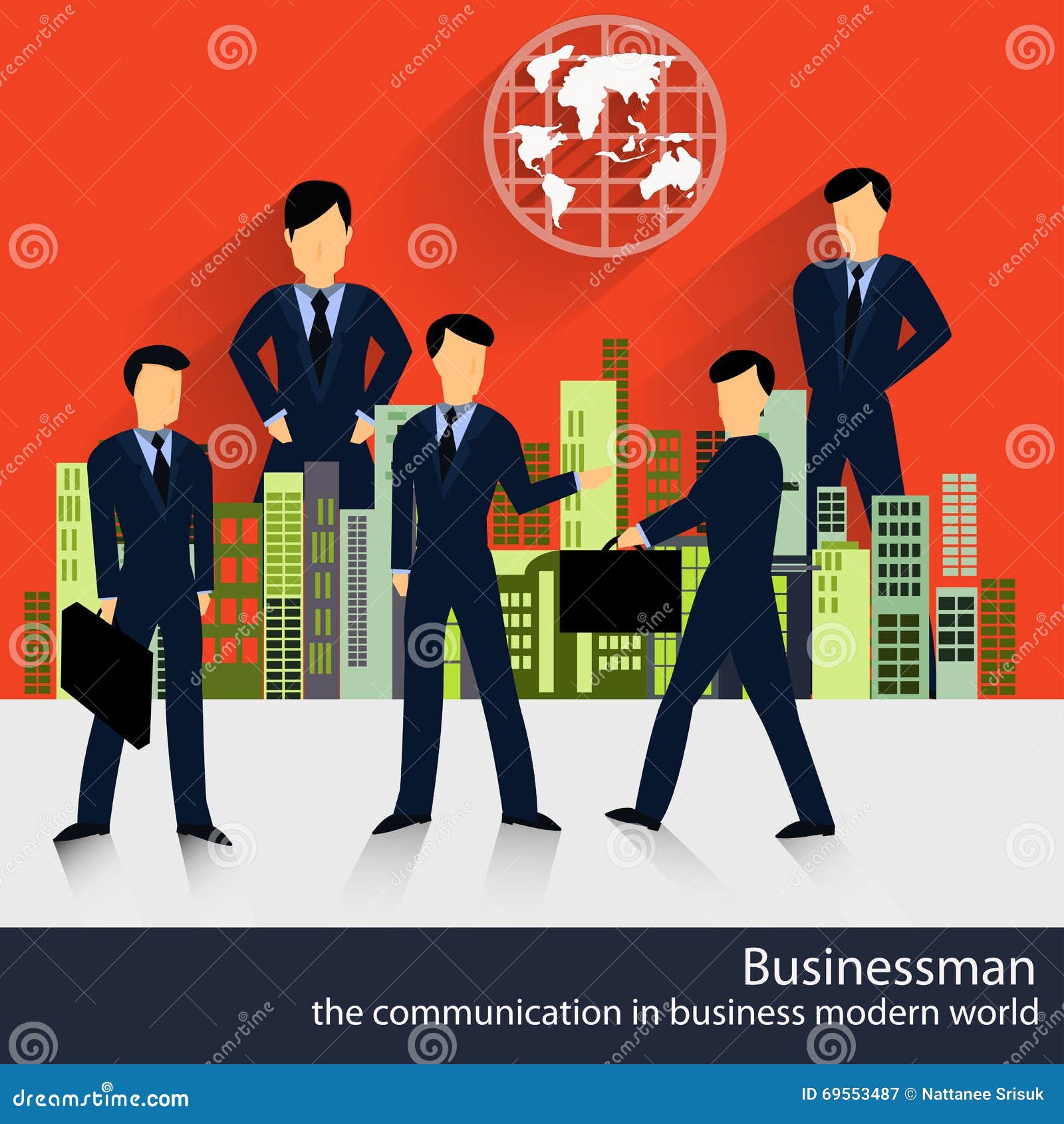 Vector Businessmen with Building and Wold Map Stock Vector ...