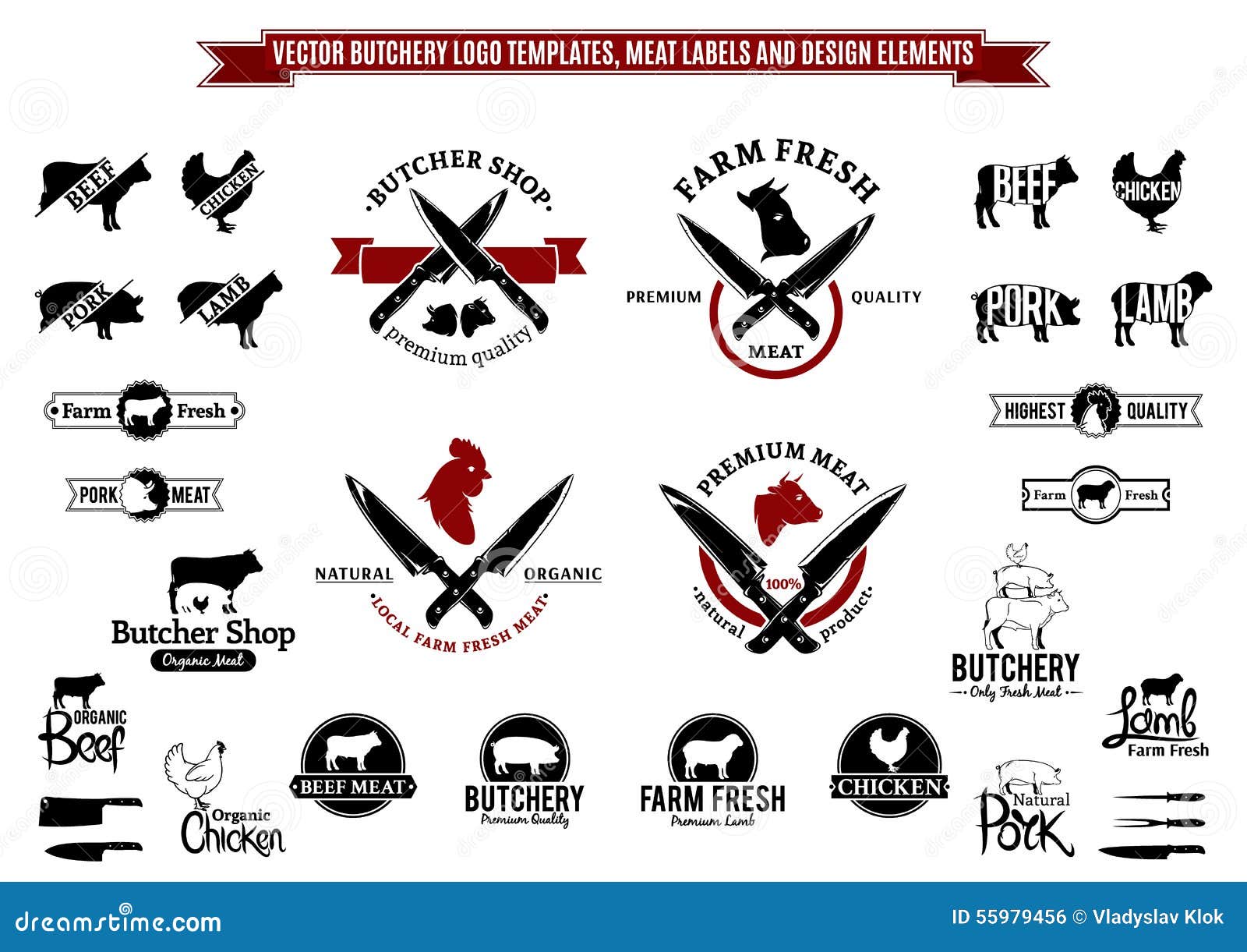  butchery logo templates, labels, icons and  s