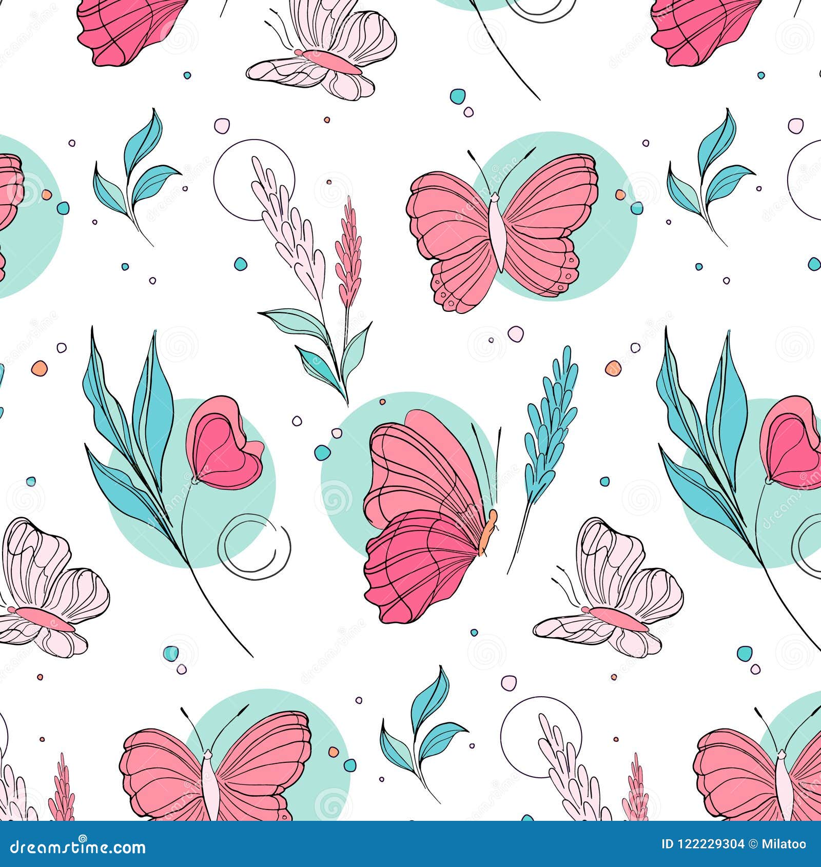 Vector Butterfly Pattern. Nature Insect Background with Botanical ...