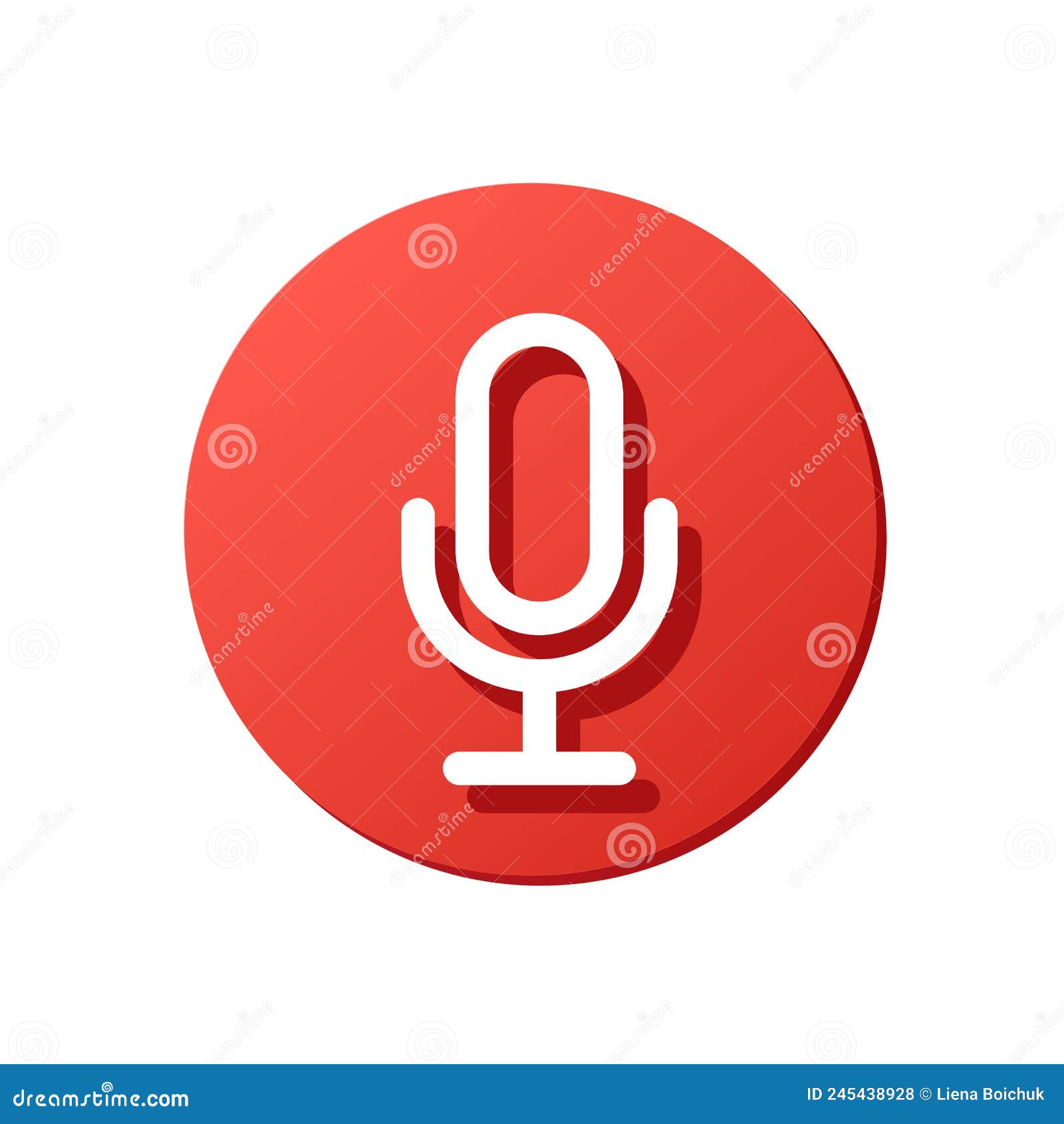  button mic recorder, voice message on smartphone, radio microphone icon in red color, record equipment, sound mic
