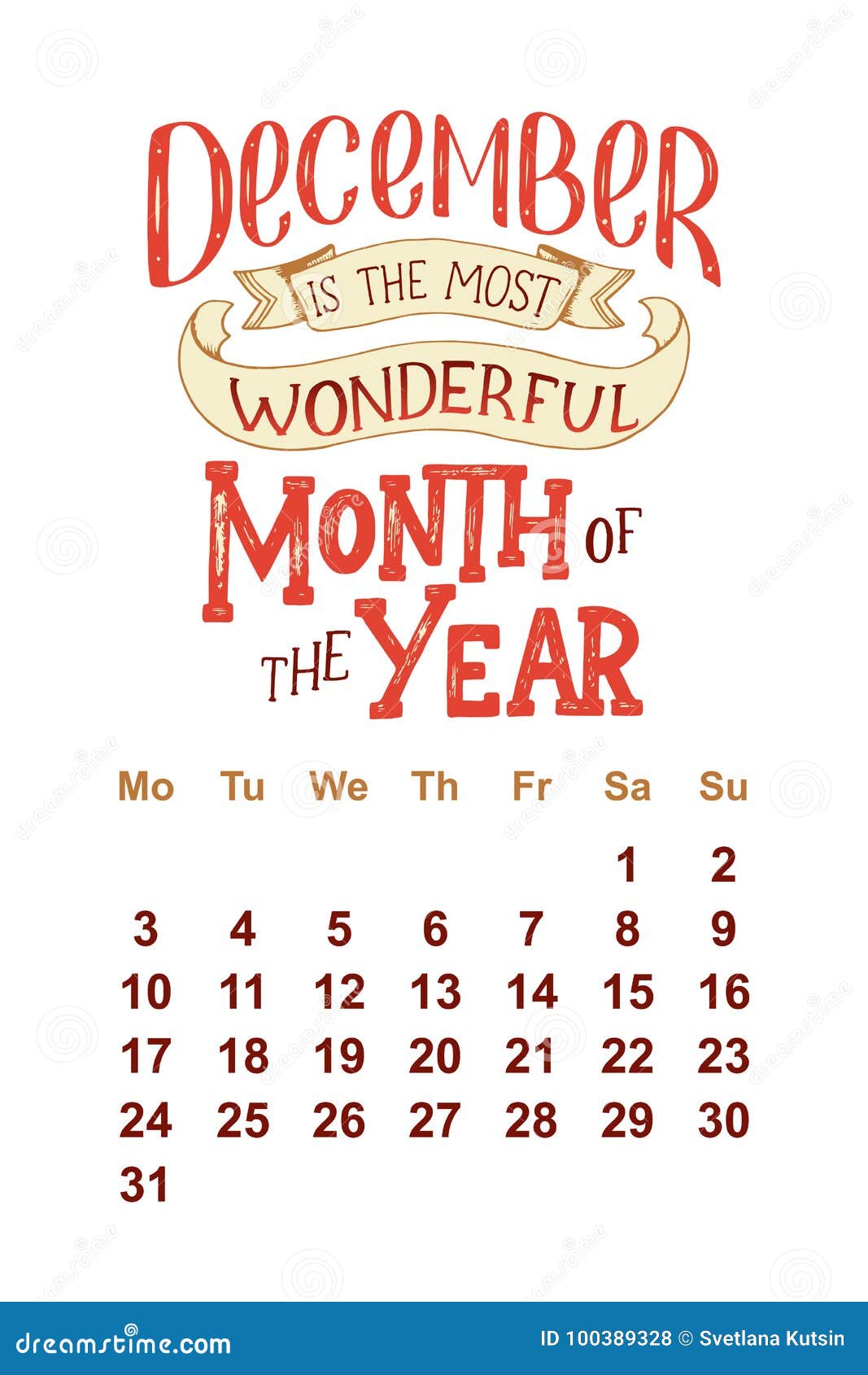Vector Calendar for December 2 0 1 8. Hand Drawn Lettering Quotes ...