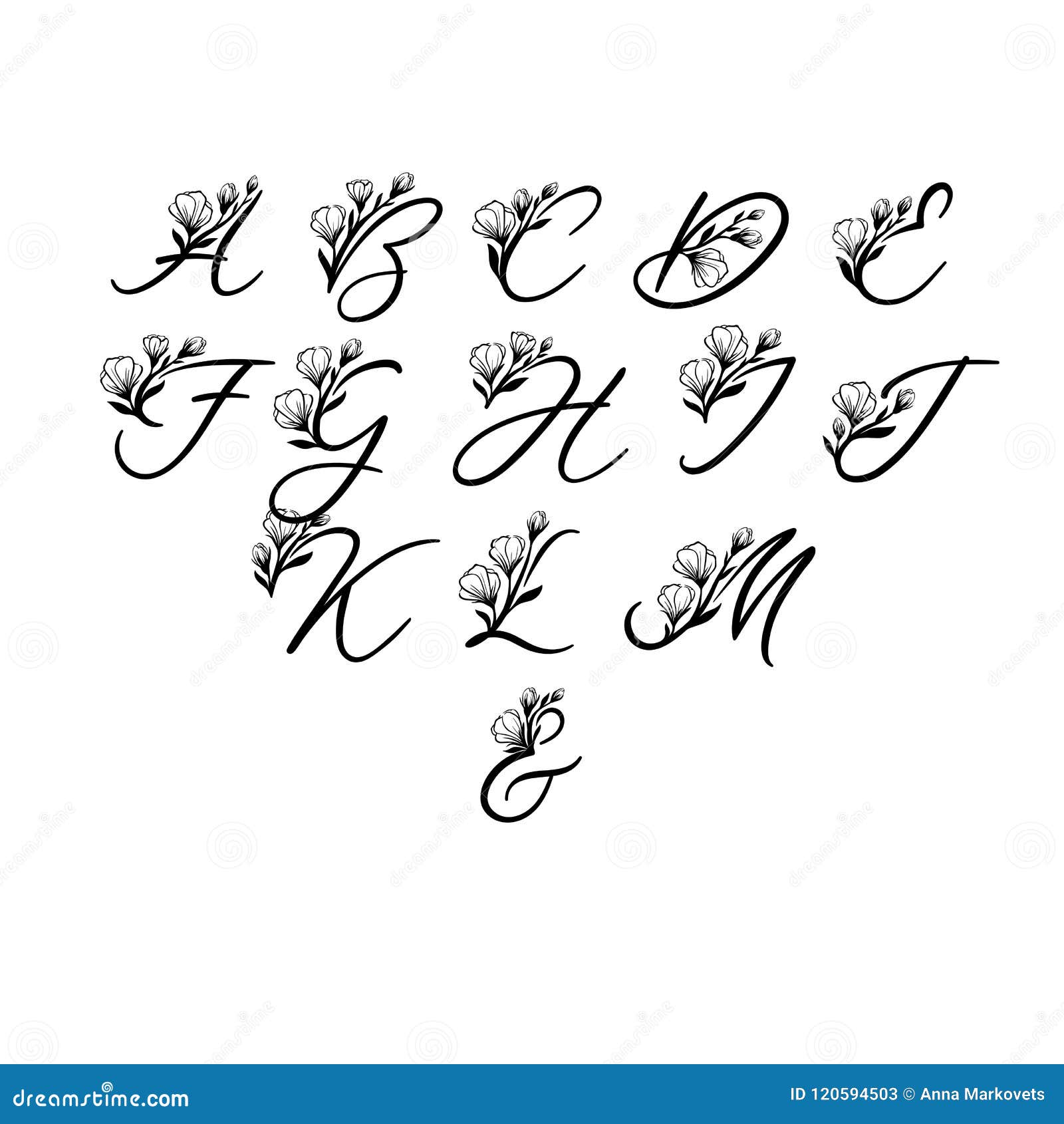 Vector Calligraphy Alphabet. Floral Letters. Decorative Handwritten Brush  Font for: Wedding Monogram, Logo, Invitation. Stock Vector - Illustration  of alphabet, poster: 120594503