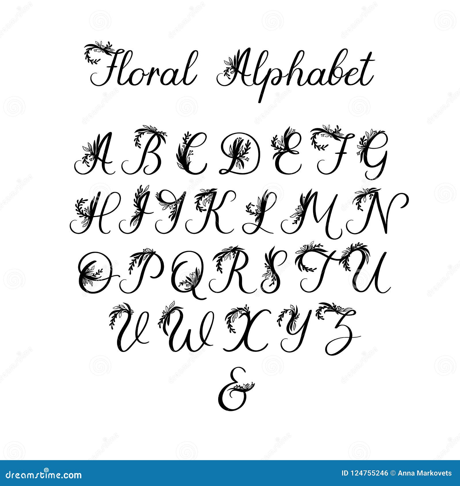 Vector Calligraphy Alphabet Floral Letters Decorative Handwritten