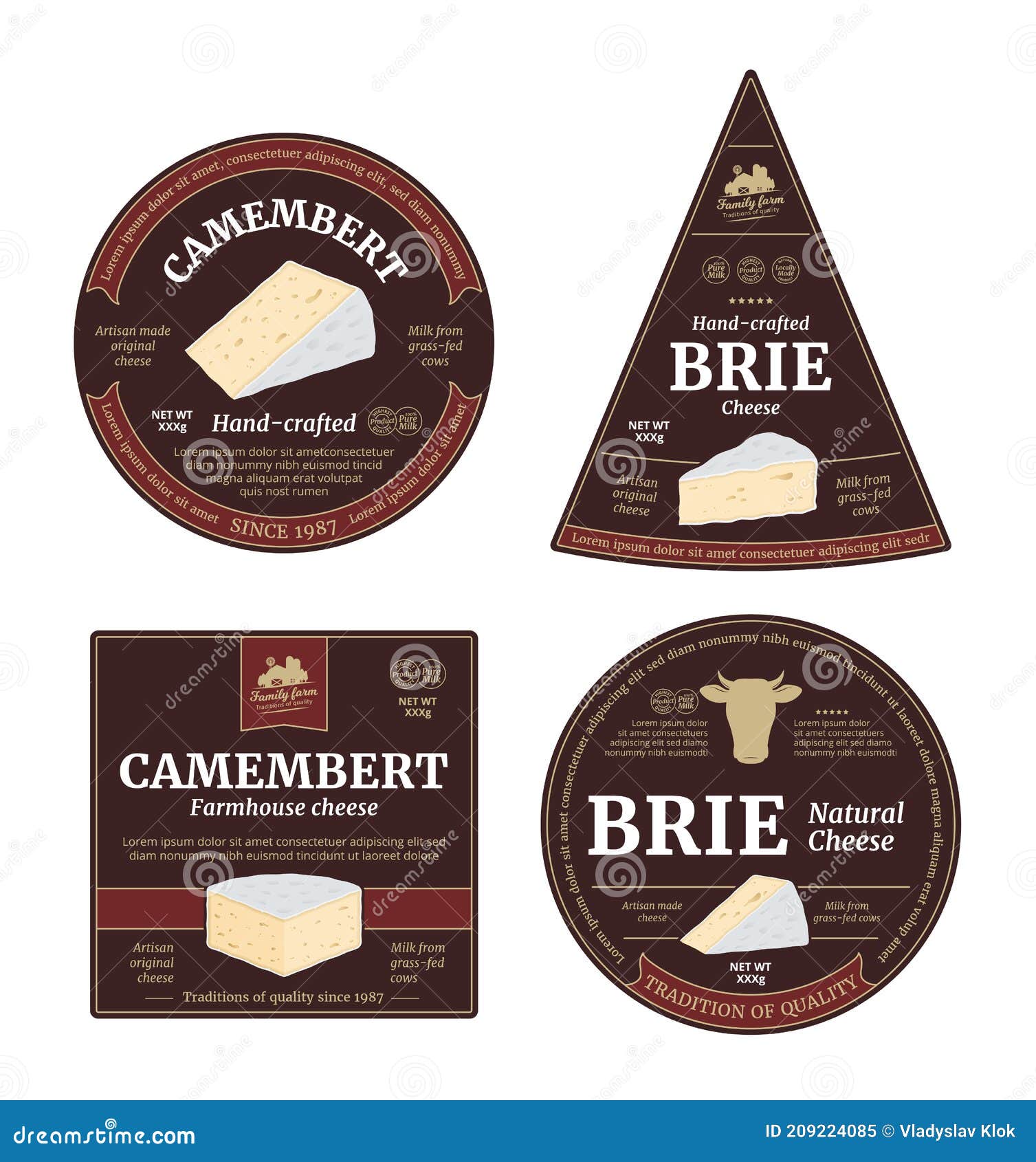Vector Camembert and Brie Cheese Labels and Cheese Icons Stock Vector Illustration of icon