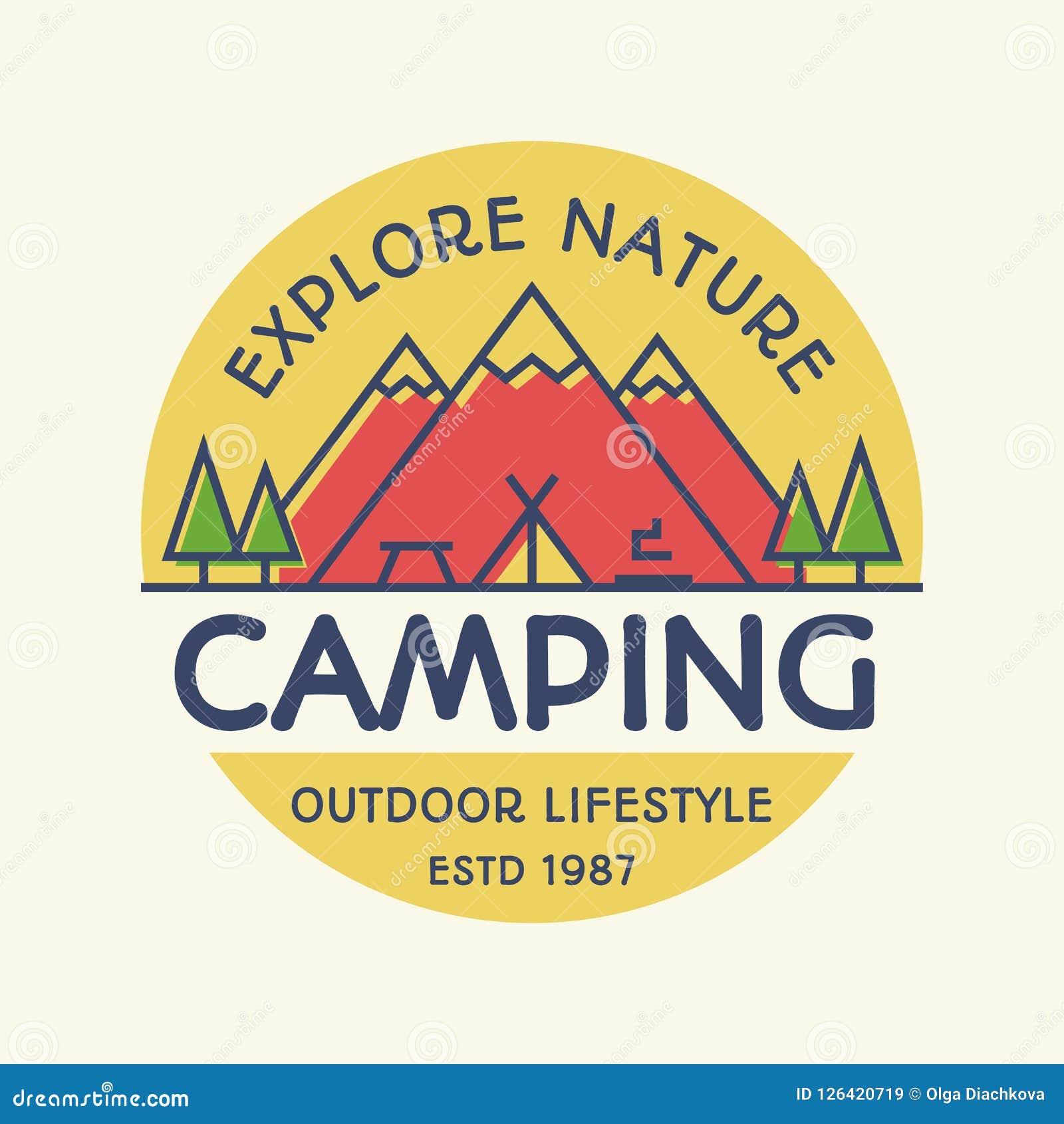 Vector Camping Banner Colorful Style Stock Vector - Illustration of ...